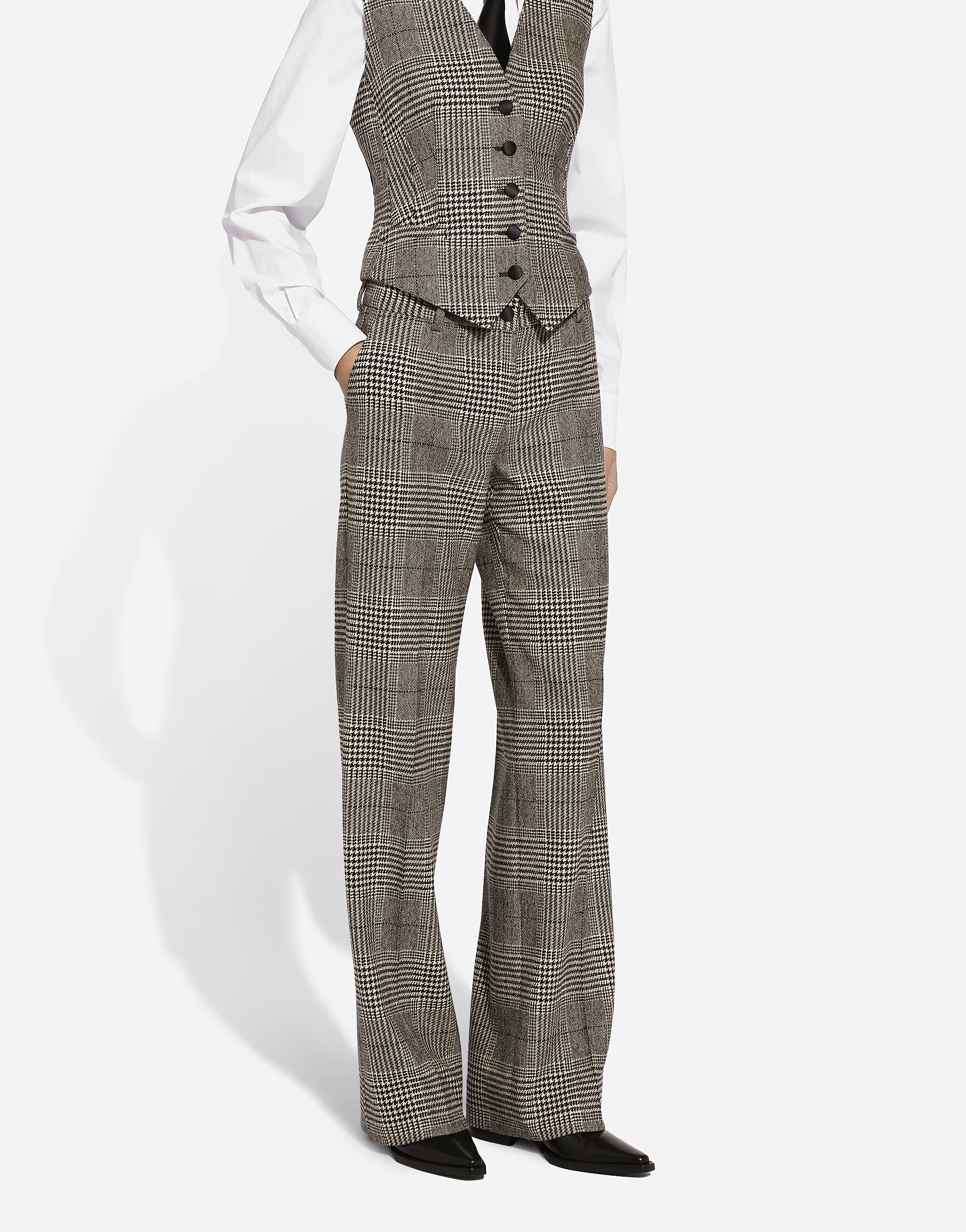 Shop Dolce & Gabbana Flared Glen Plaid Pants In Multicolor