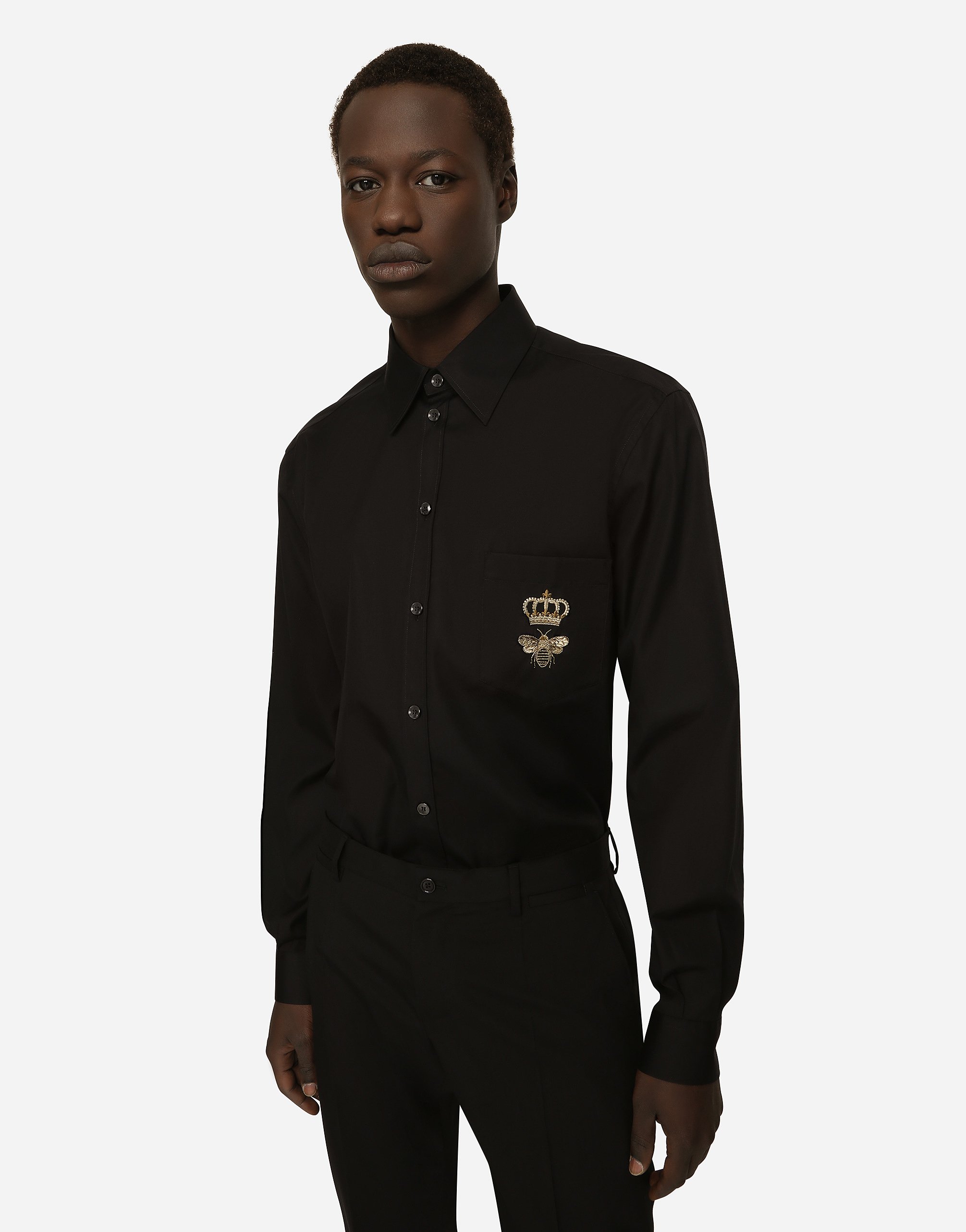 Shop Dolce & Gabbana Cotton Martini-fit Shirt With Embroidery In Black