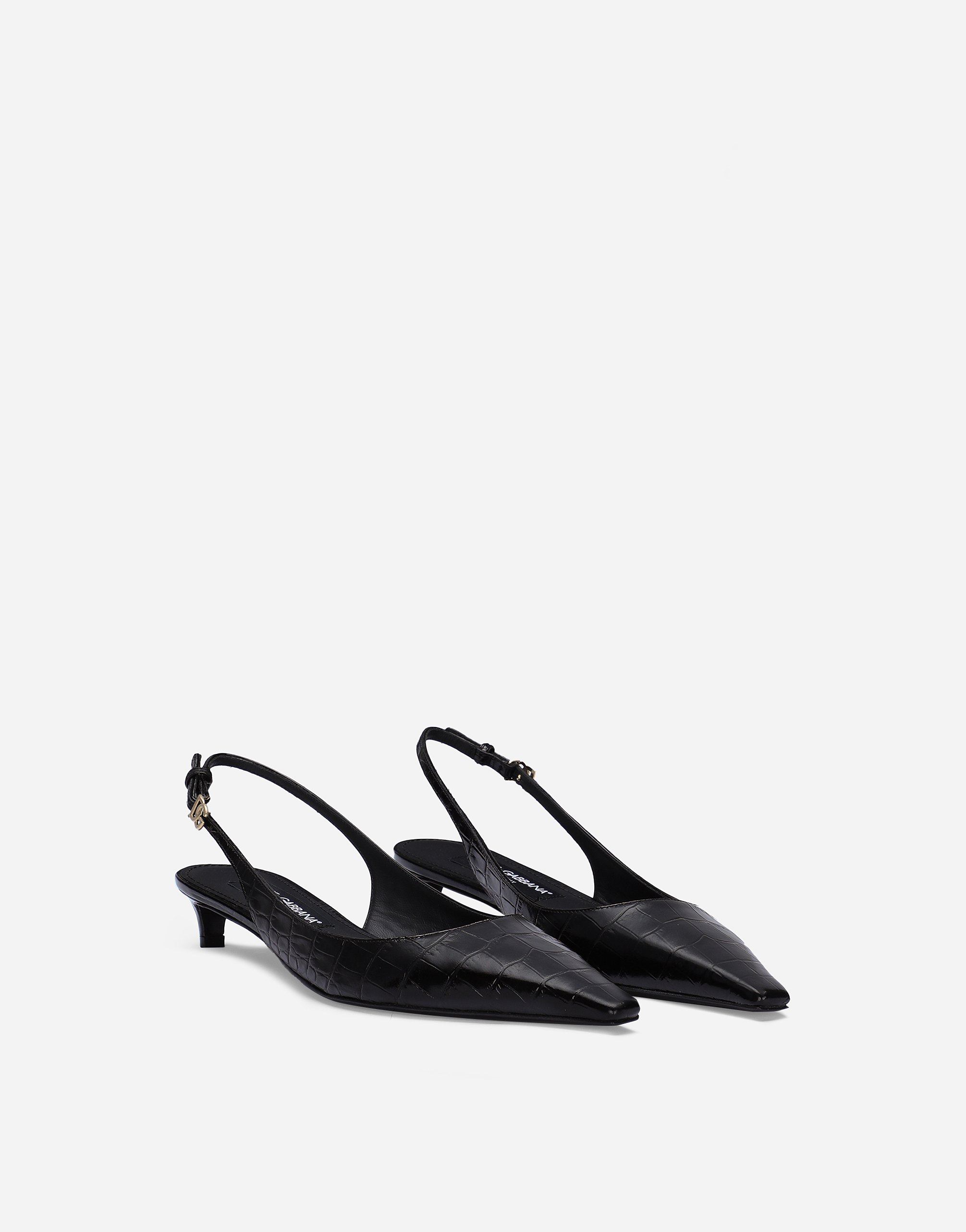 Shop Dolce & Gabbana Crocodile-print Calfskin Slingbacks In Black