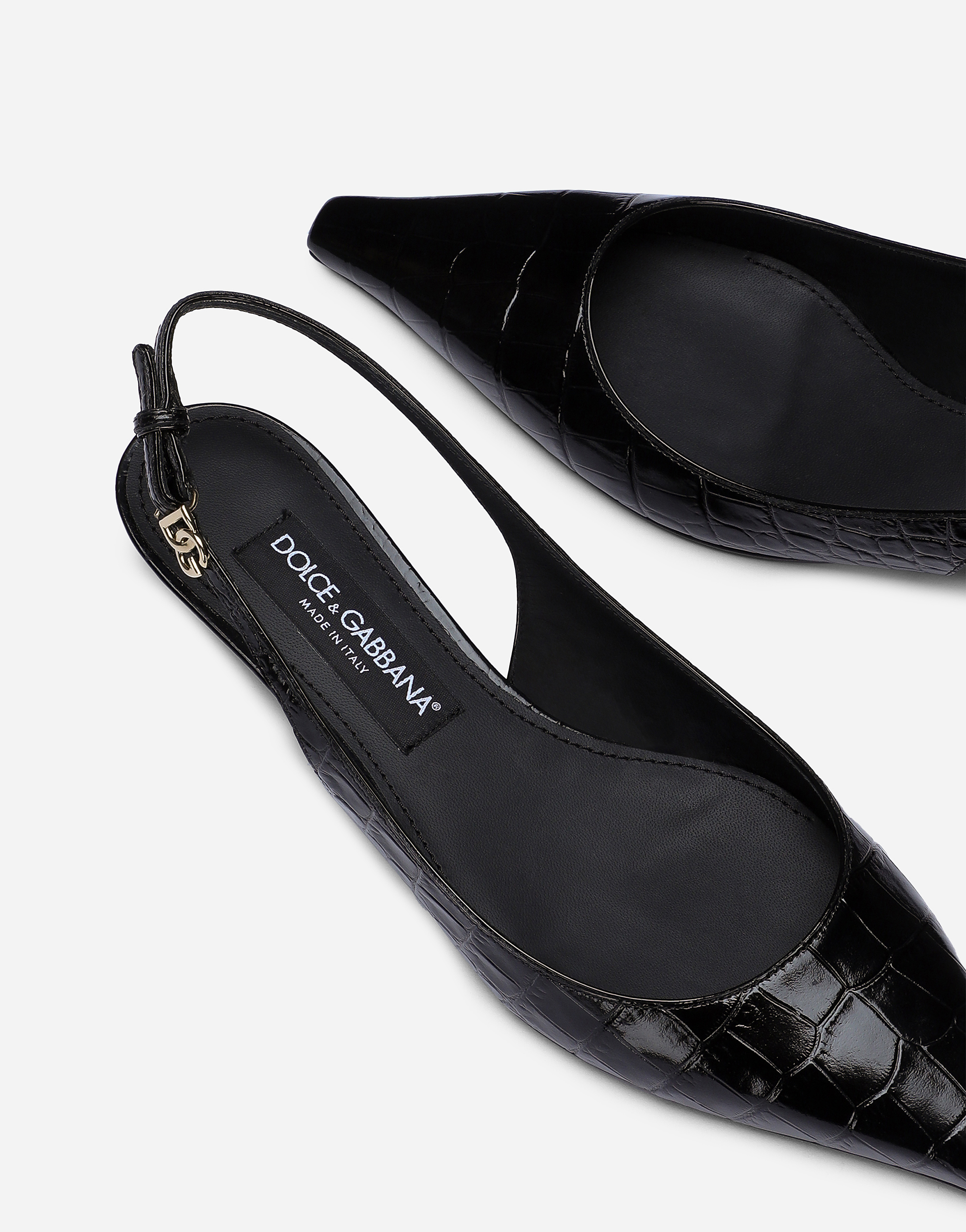 Shop Dolce & Gabbana Crocodile-print Calfskin Slingbacks In Black