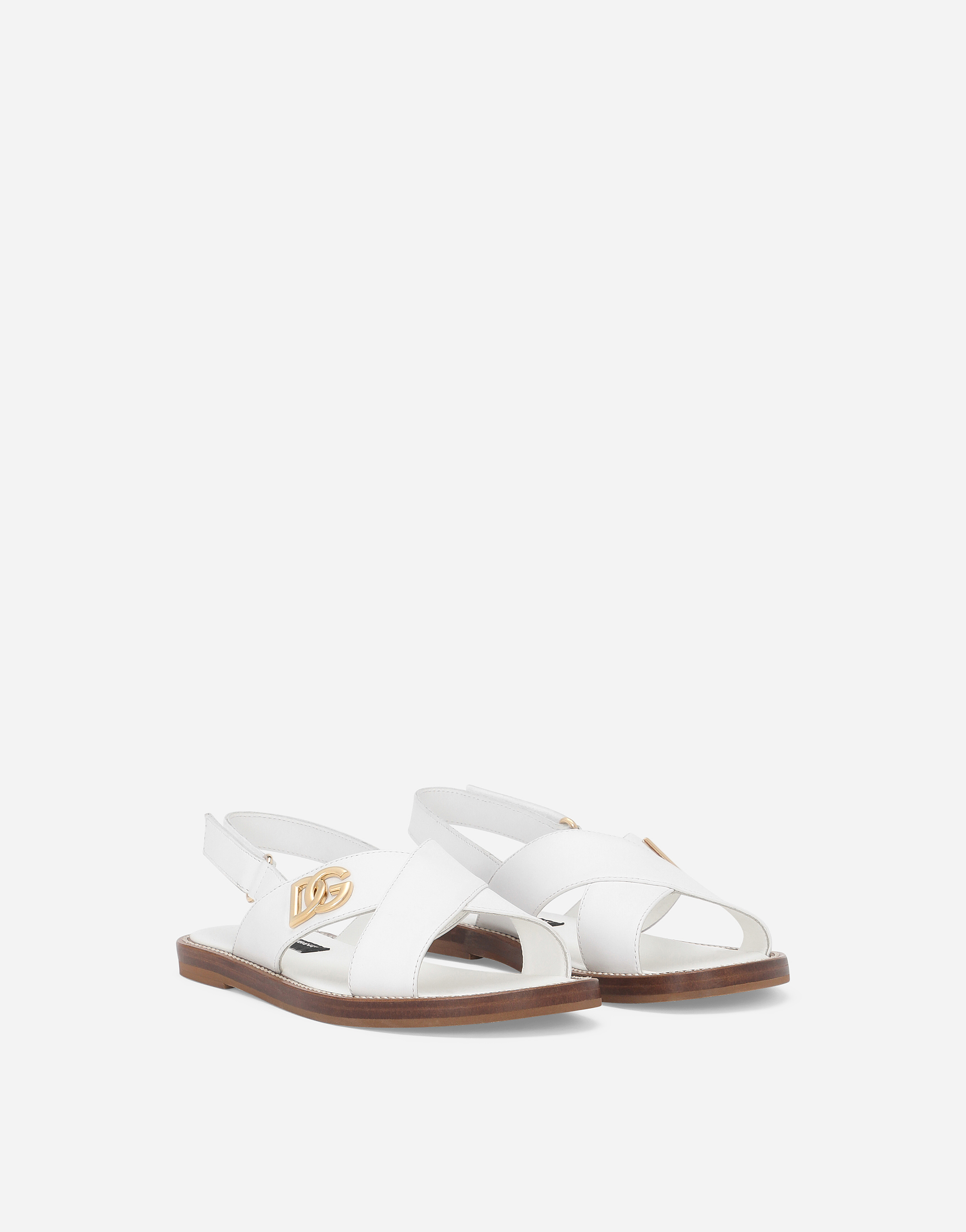 Shop Dolce & Gabbana Calfskin Sandals With Dg Logo In White