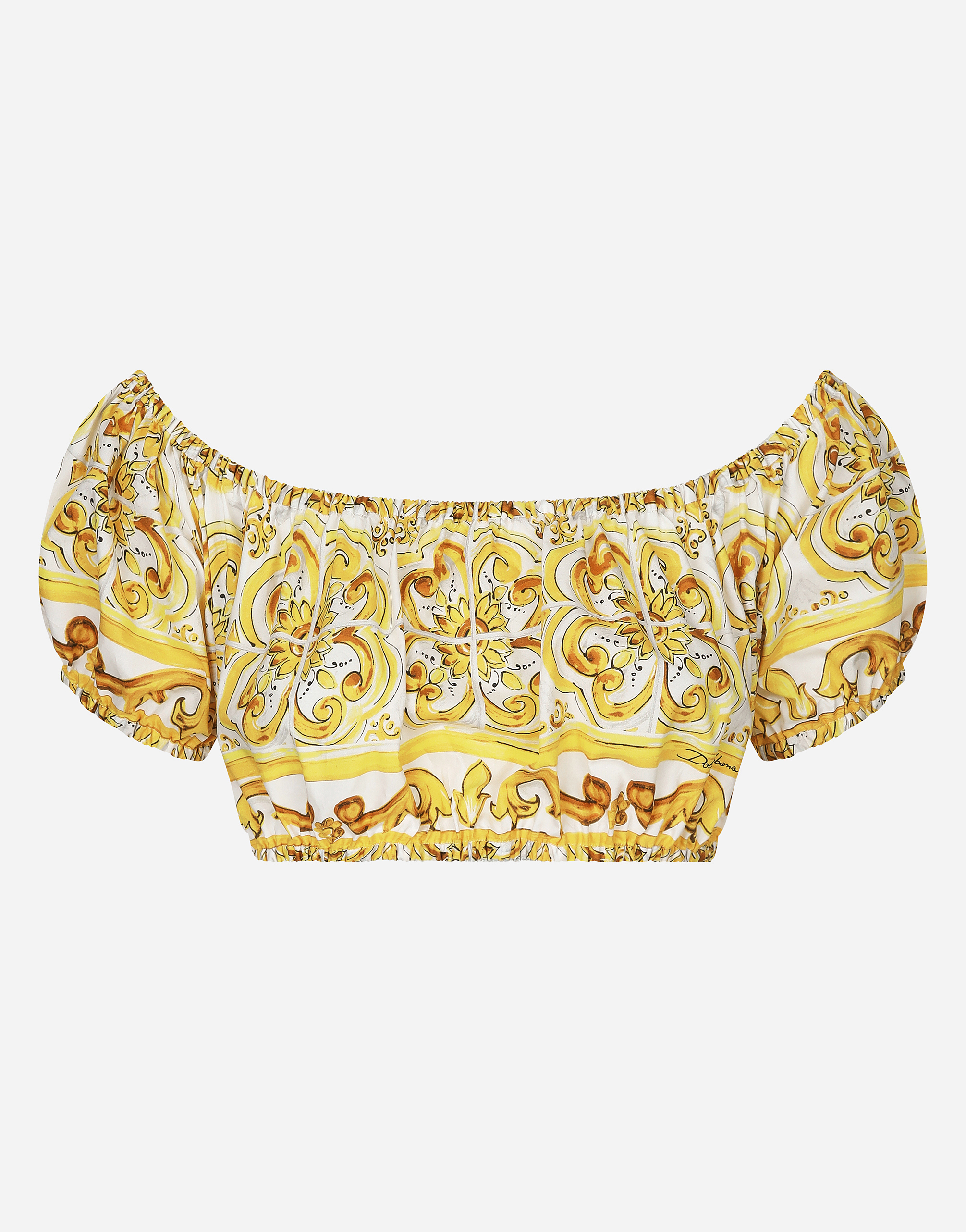 Shop Dolce & Gabbana Cotton Poplin Crop Top With Majolica Print