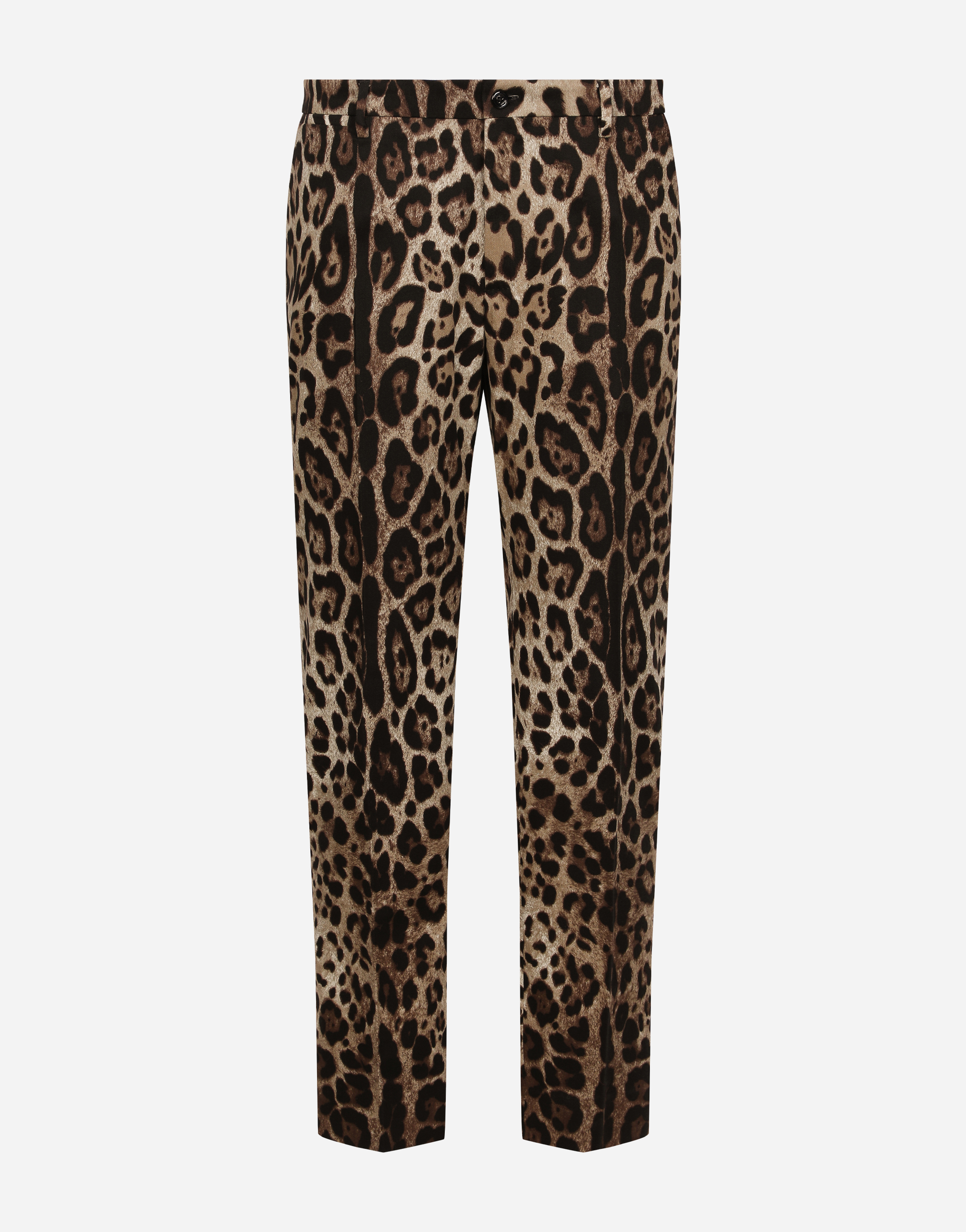 男士动物印花Cotton stretch pants with leopard print | Dolce&Gabbana®