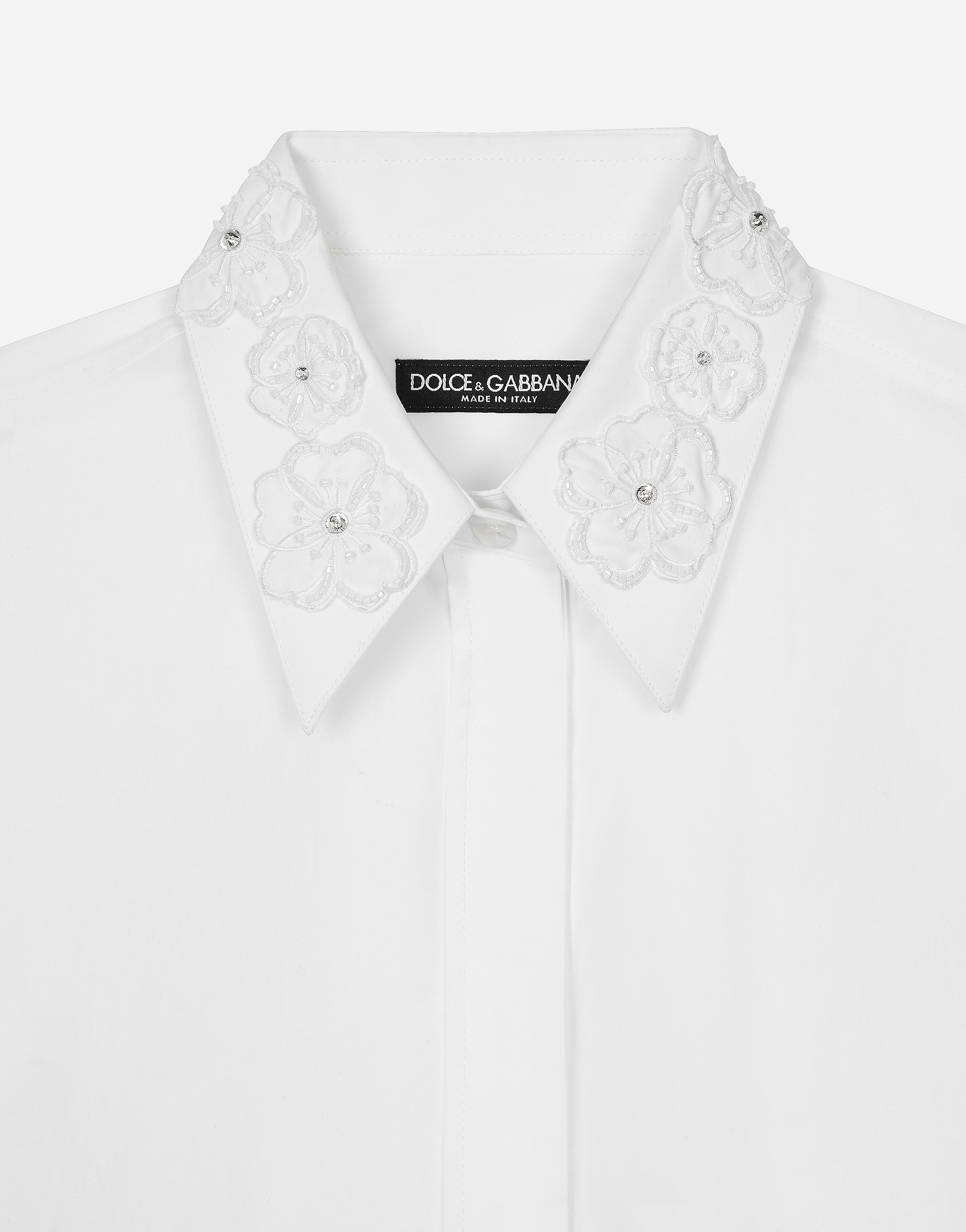 Shop Dolce & Gabbana Long-sleeved Cotton Shirt With Embroidered Collar In ホワイト