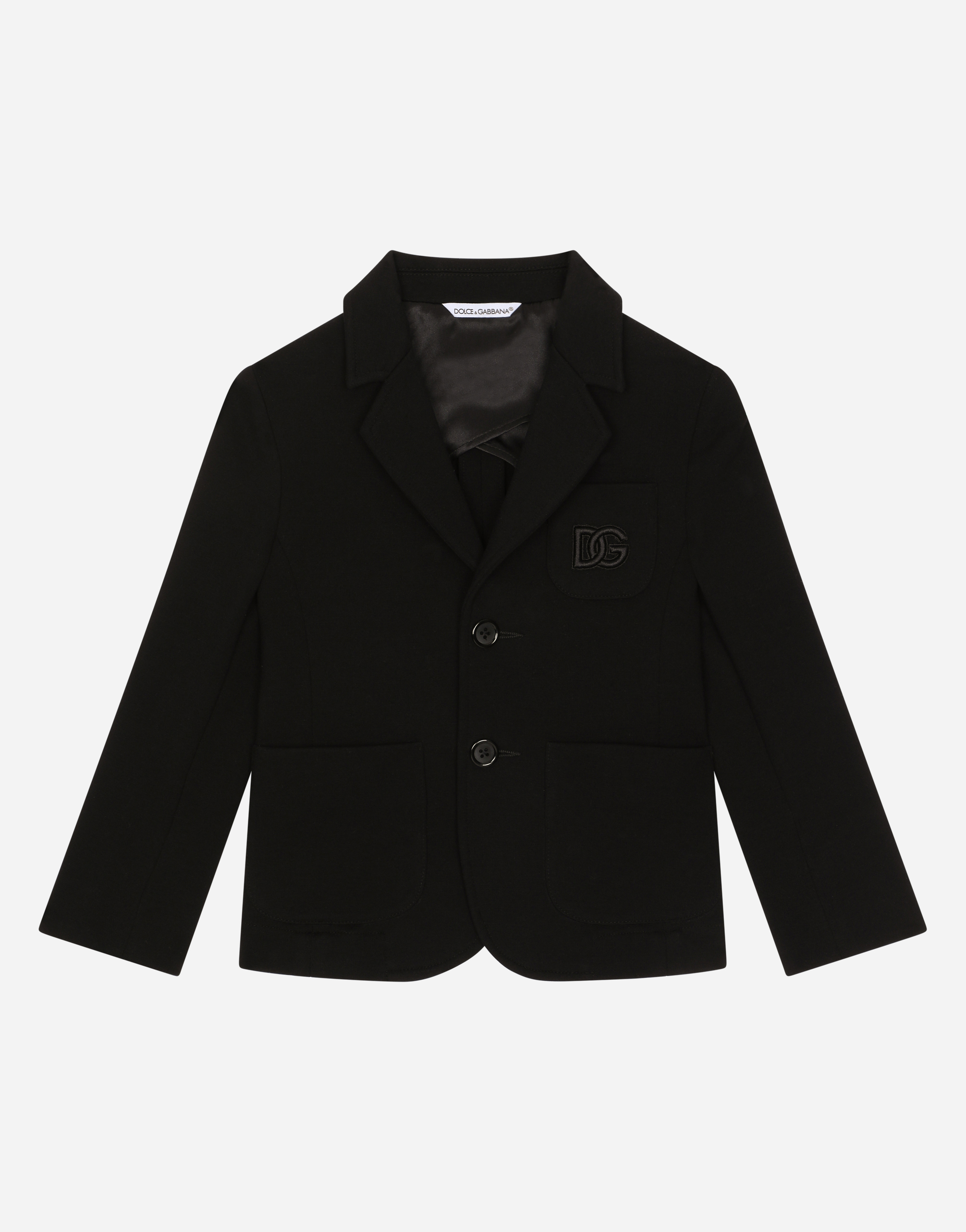 Dolce & Gabbana Kids' Single-breasted Stretch Jersey Jacket With Dg Logo In Black