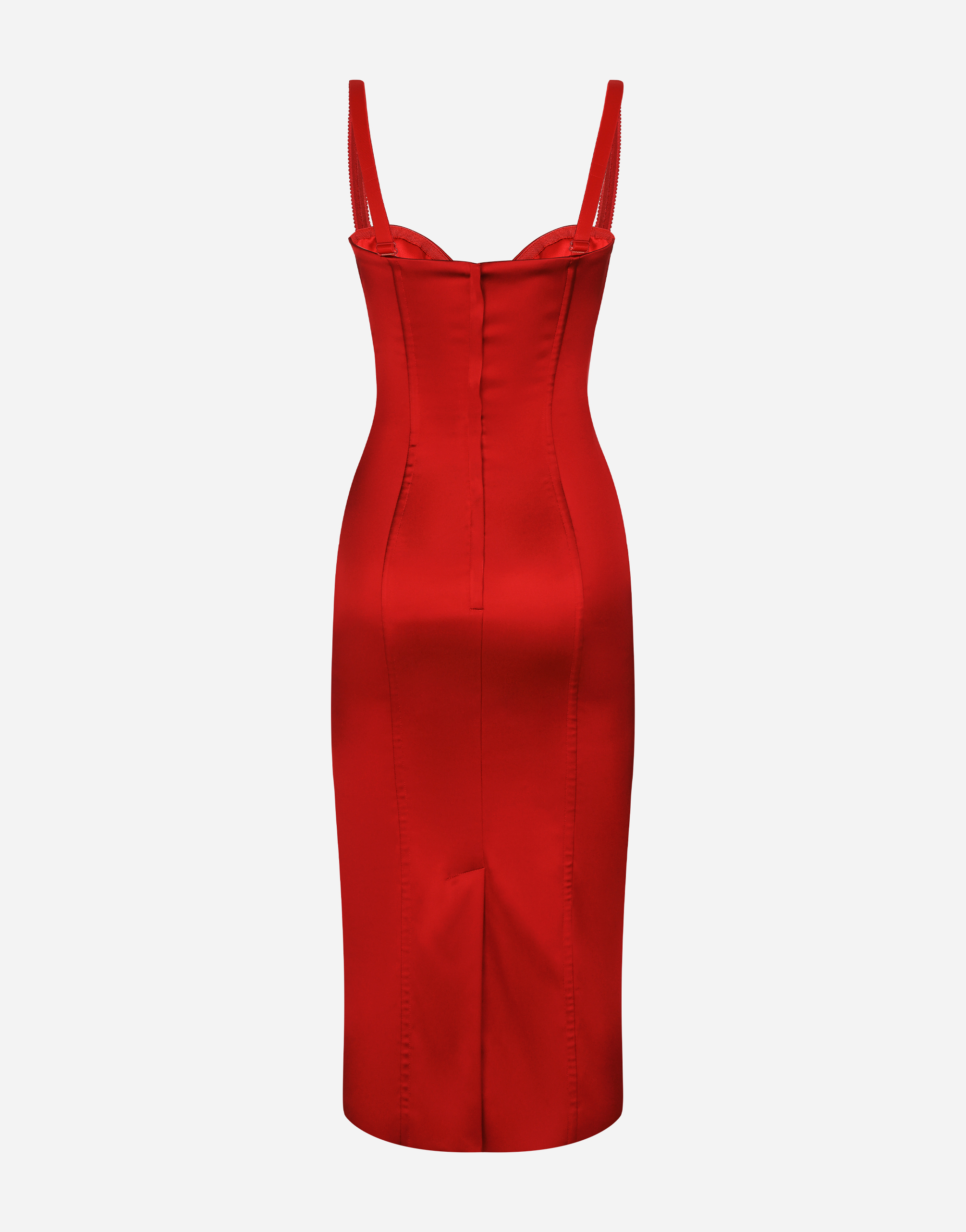 Satin calf-length dress with corset bustier in Red for