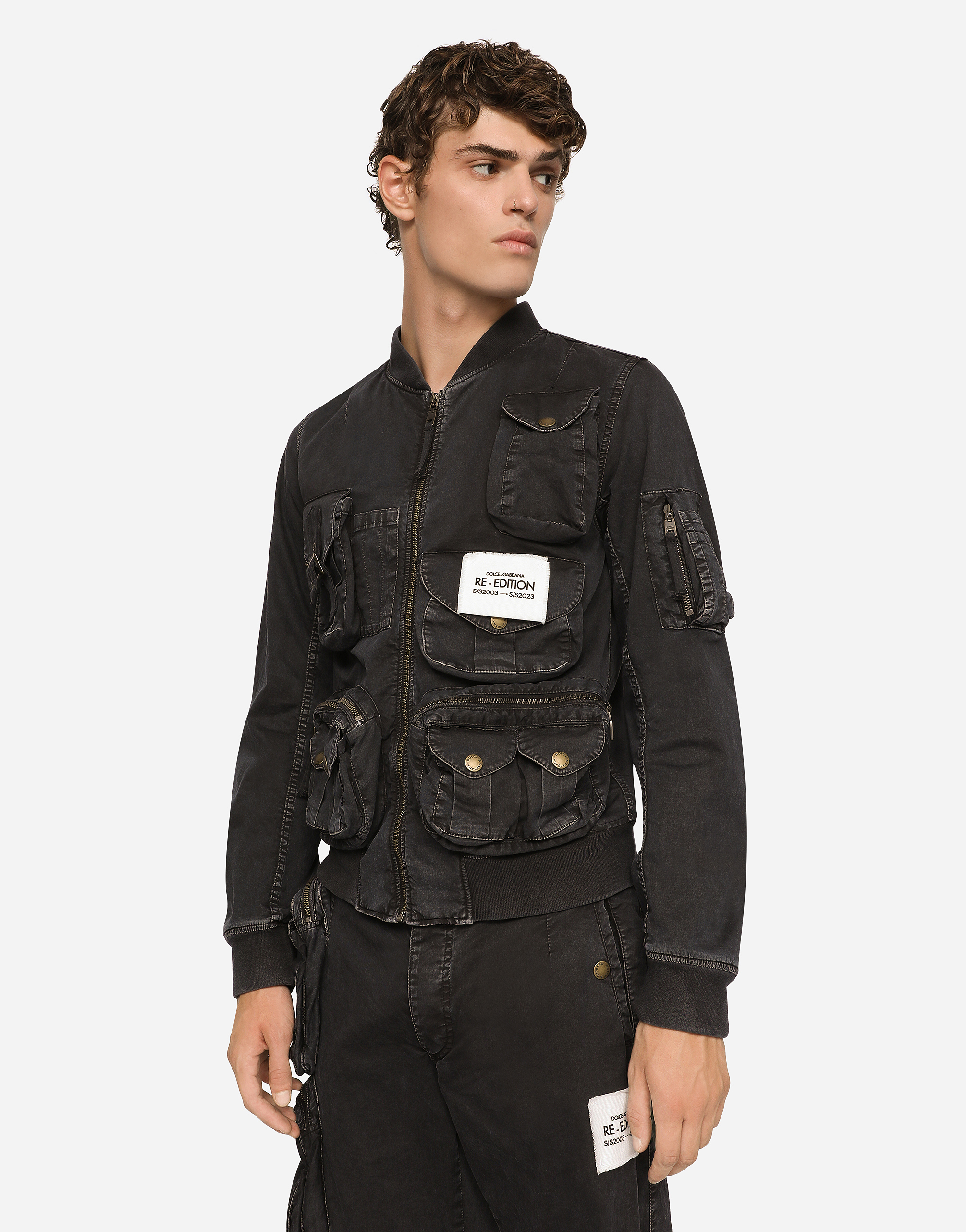 Shop Dolce & Gabbana Garment-dyed Cotton Jacket With Multiple Pockets In Black