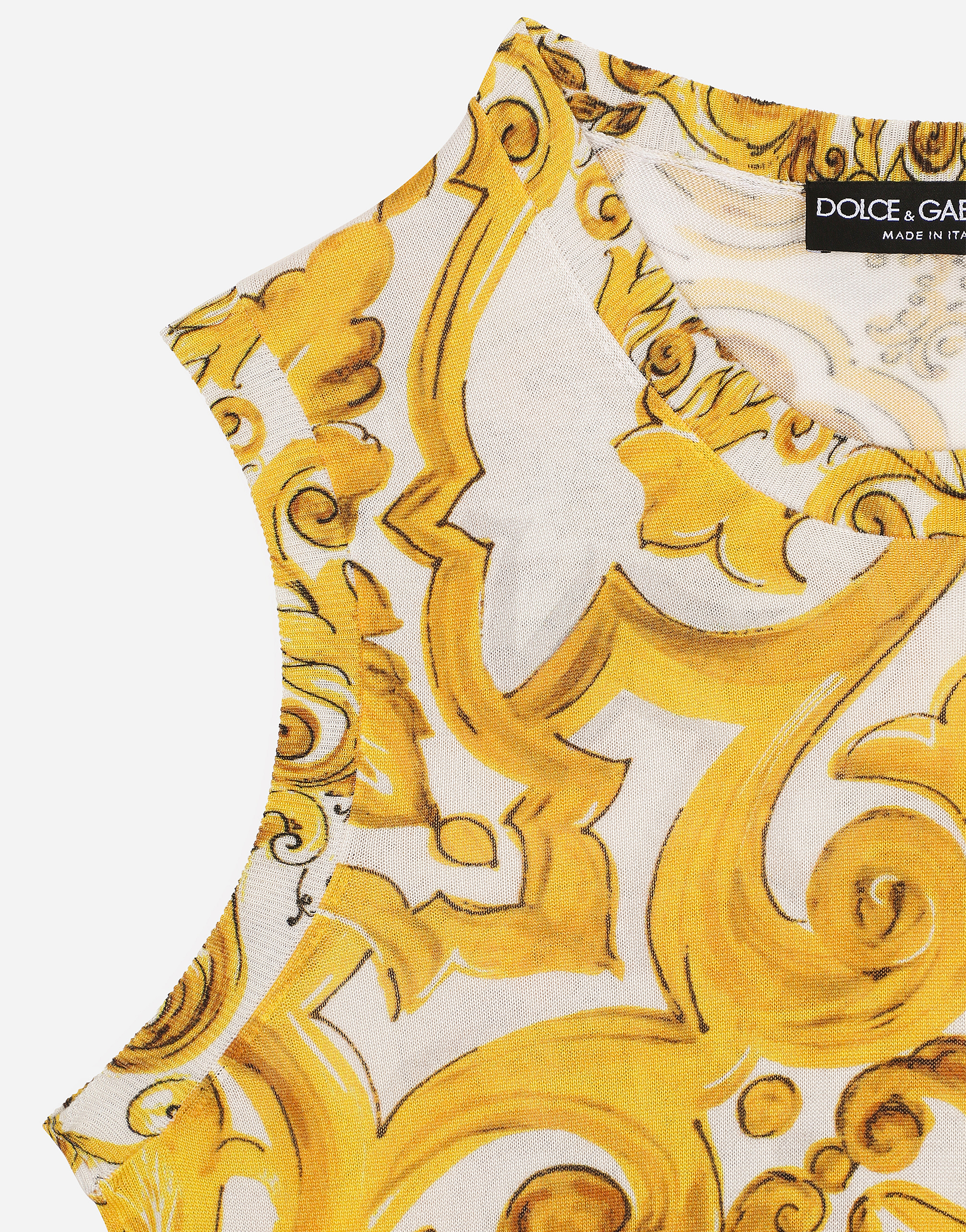 Shop Dolce & Gabbana Sleeveless Silk Sweater With Majolica Print