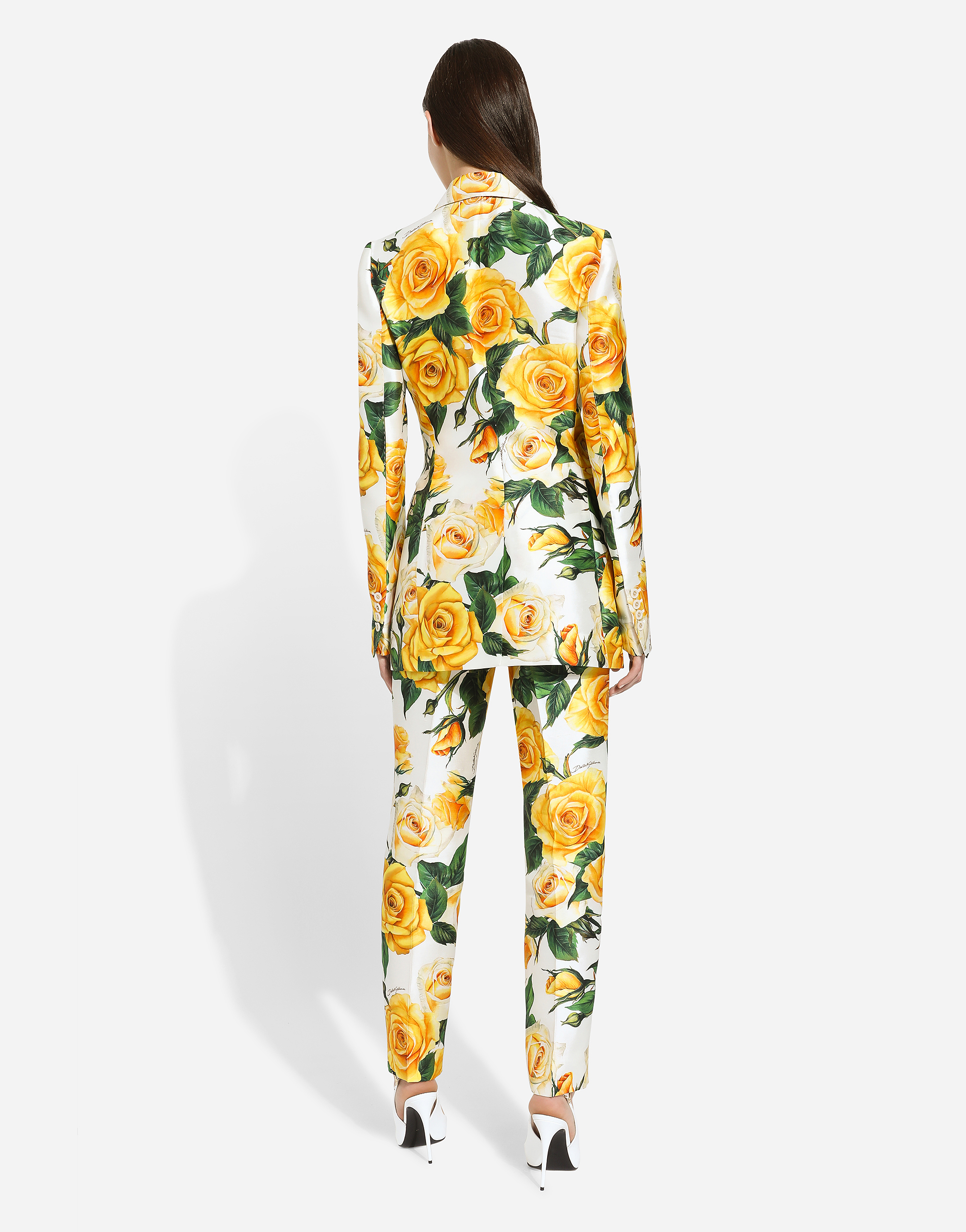 Shop Dolce & Gabbana High-waisted Mikado Pants With Yellow Rose Print