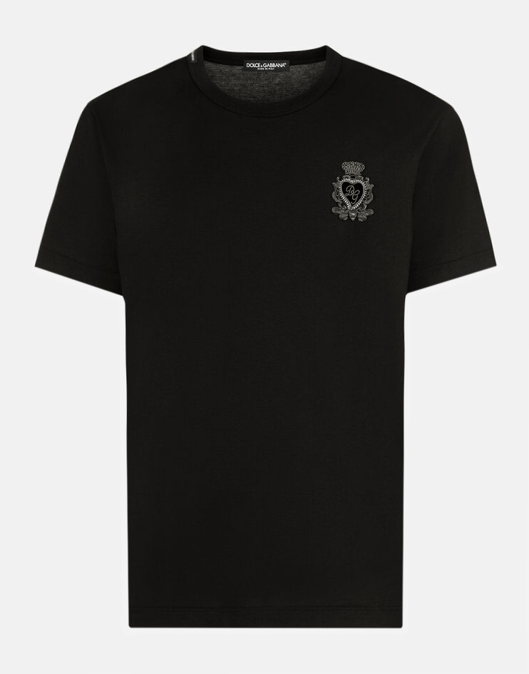 Cotton t-shirt with heraldic patch in BLACK for Men | Dolce&Gabbana®