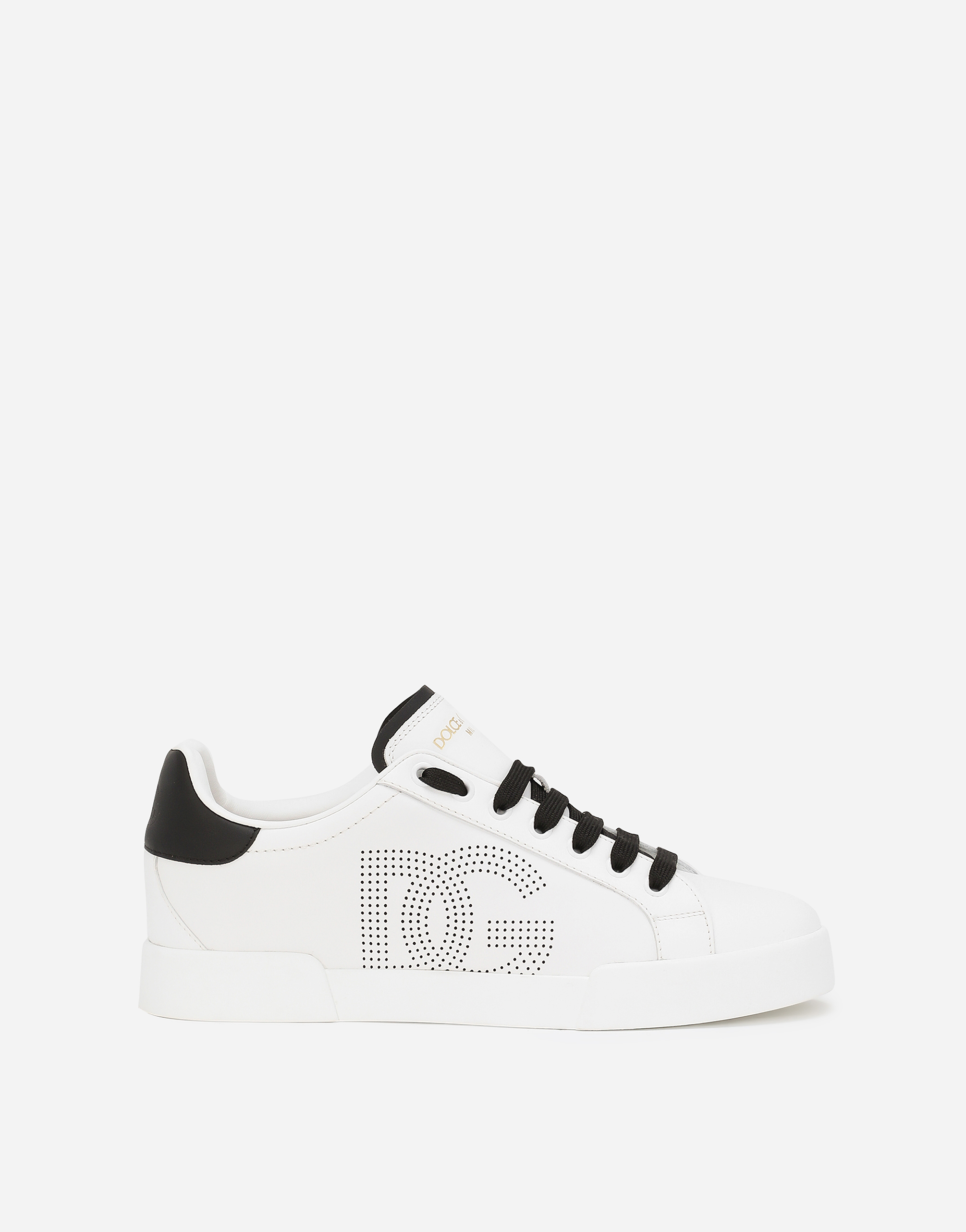 Shop Dolce & Gabbana Calfskin Portofino Sneakers In Bianco/nero