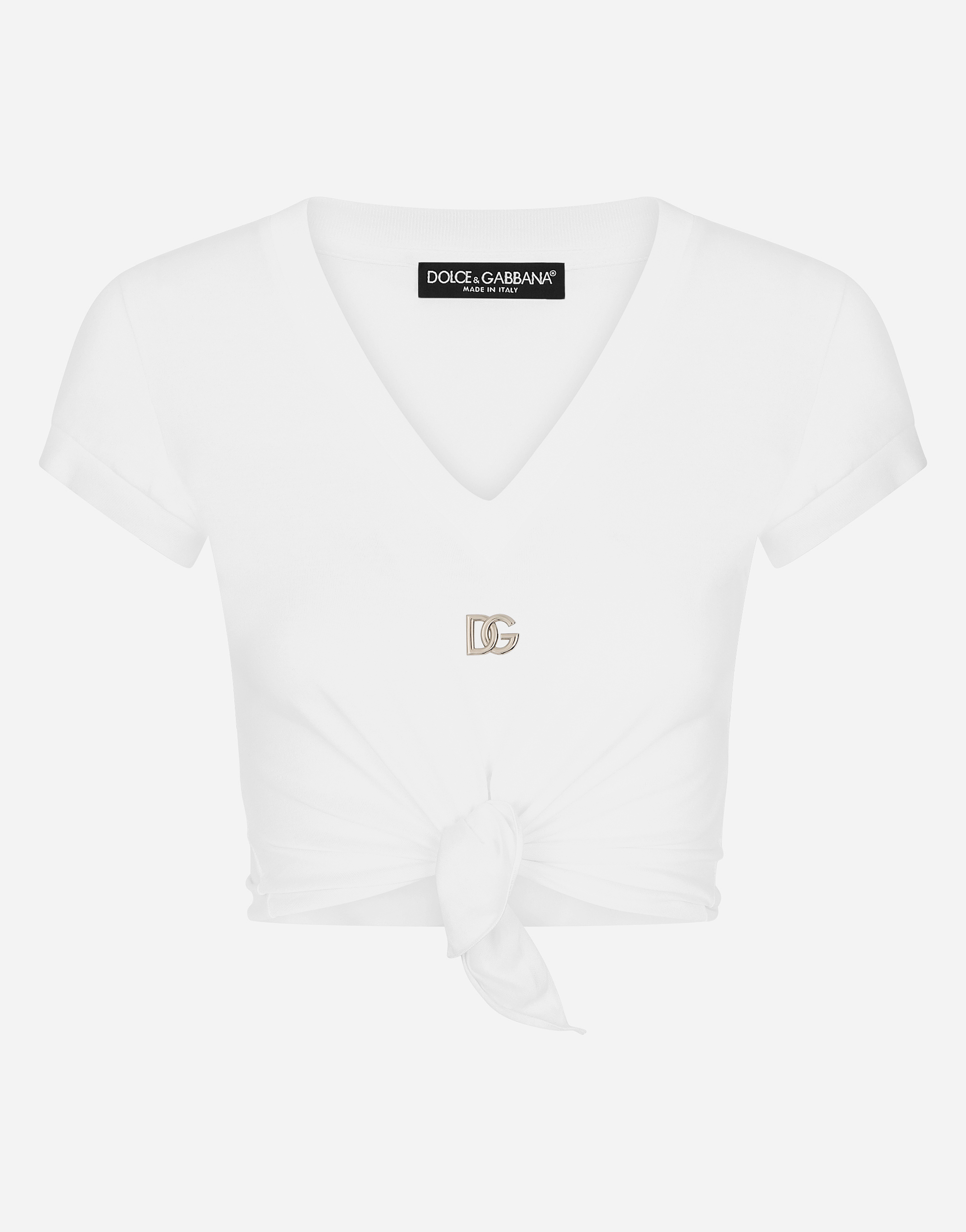 Jersey T-shirt with DG logo and knot detail in White for Women 