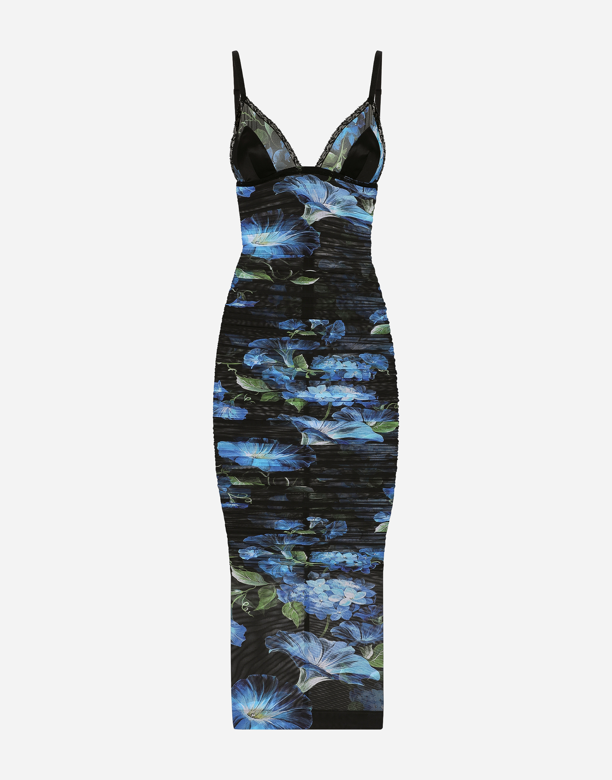 DOLCE & GABBANA TULLE SLIP DRESS WITH BLUEBELL PRINT