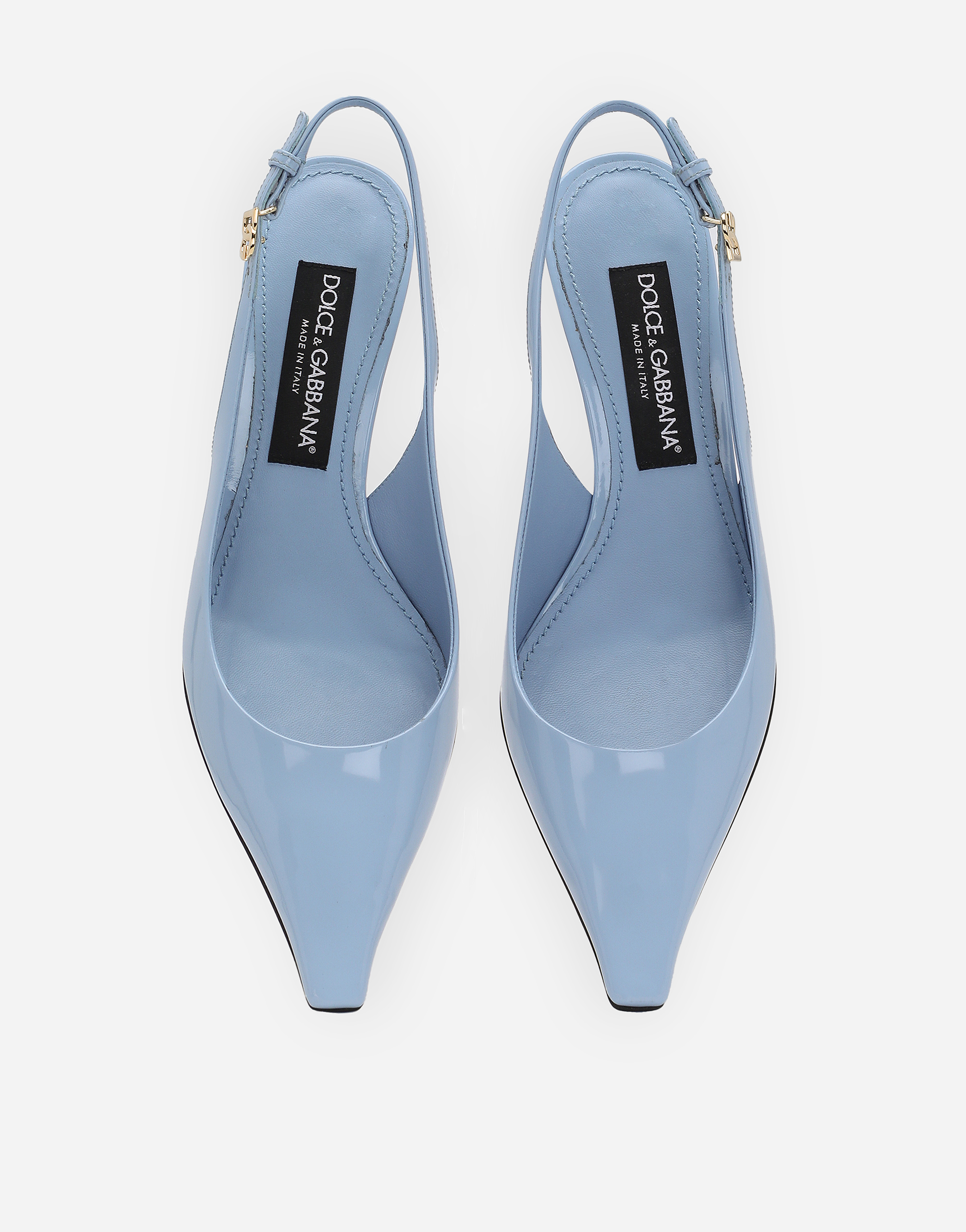 Shop Dolce & Gabbana Polished Calfskin Slingbacks In Light Blue