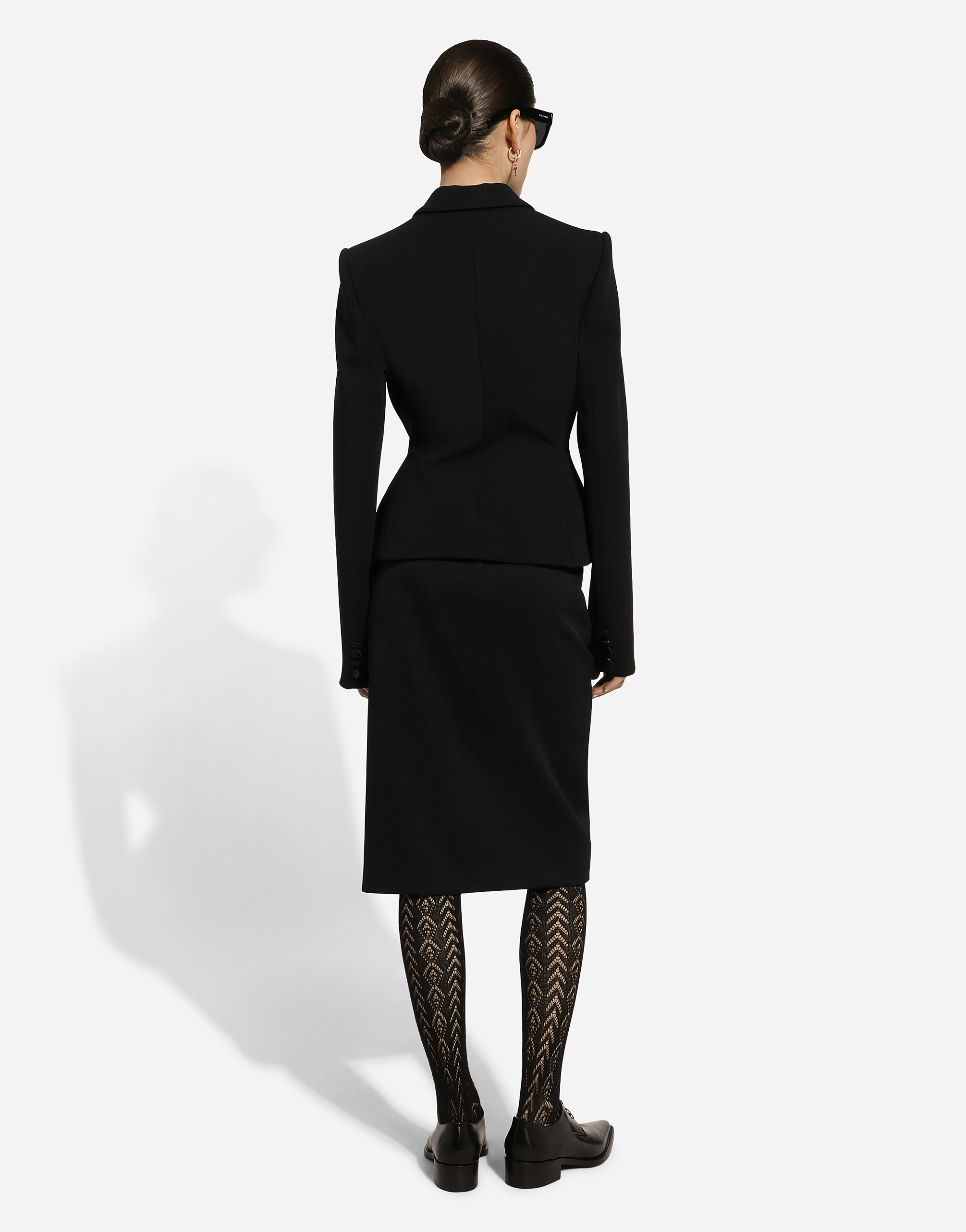 Shop Dolce & Gabbana Calf-length Wool Gabardine Skirt With Slit In Black