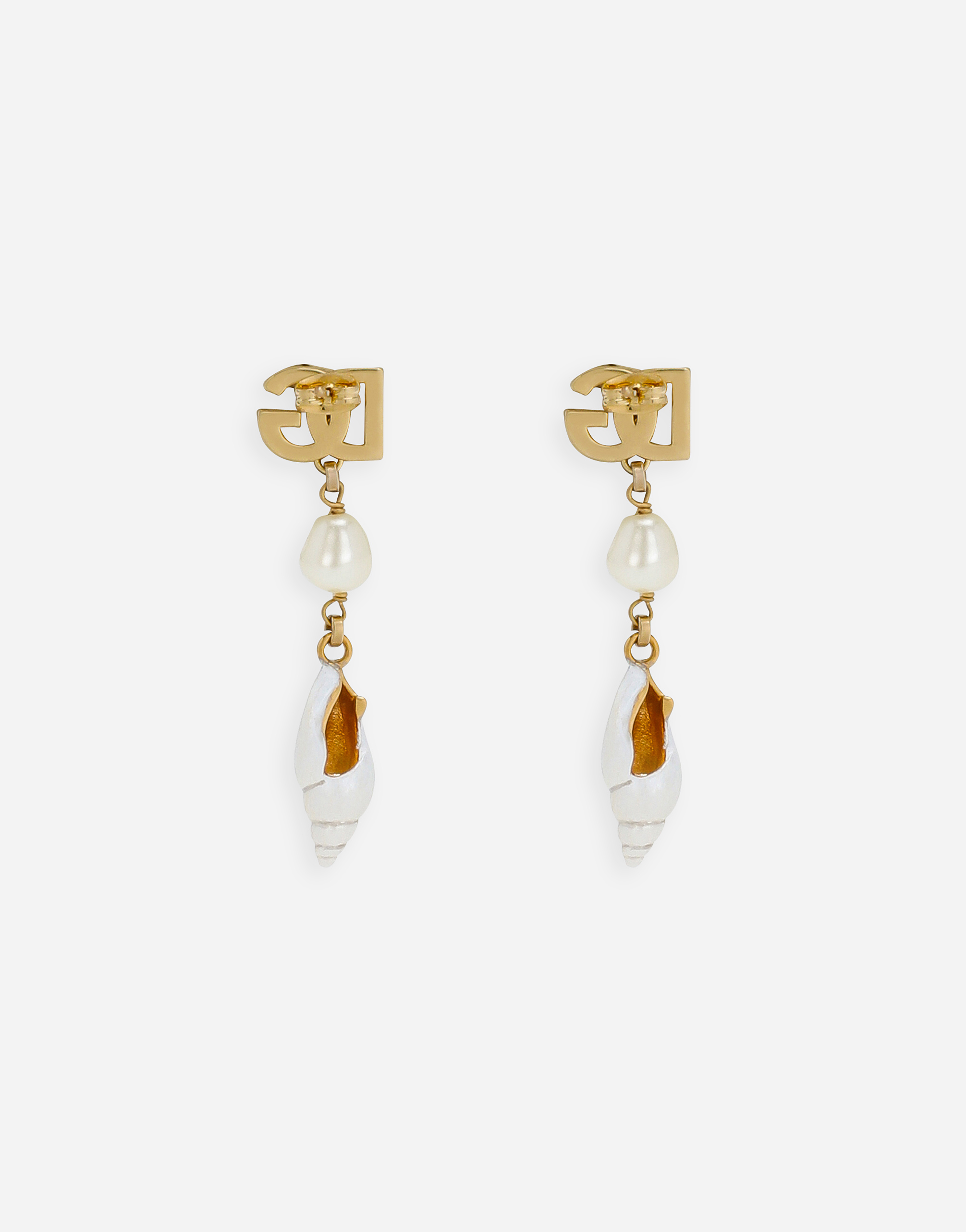 Shop Dolce & Gabbana Earrings With Dg Logo And Shell In ゴールド