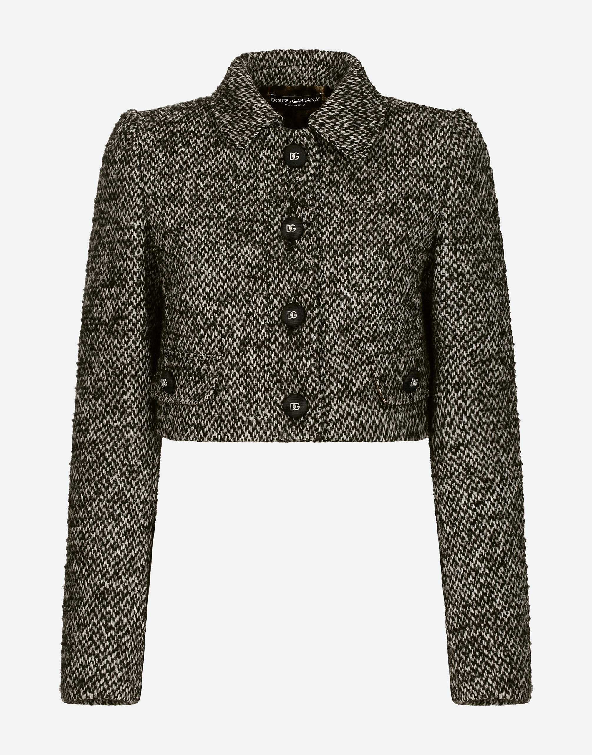 Cropped speckled tweed jacket in Multicolor for Women 