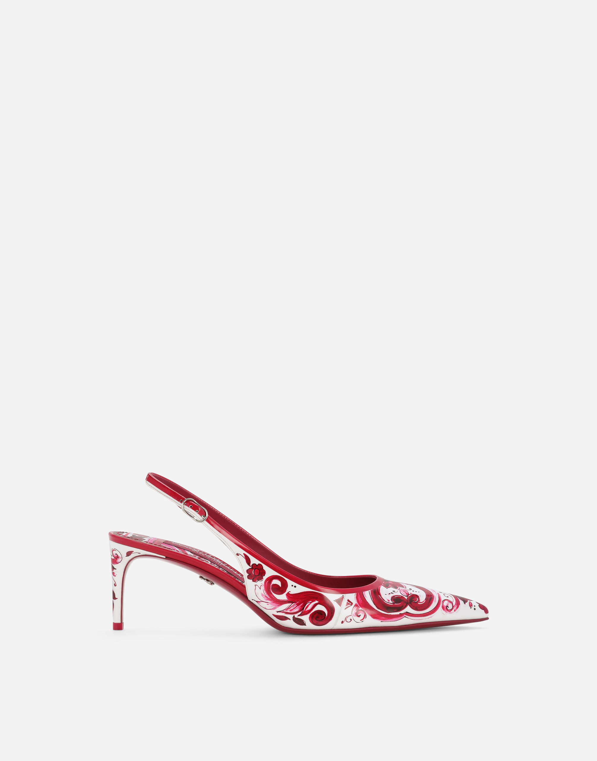 Dolce & Gabbana Printed Polished Calfskin Slingbacks In Multicolor