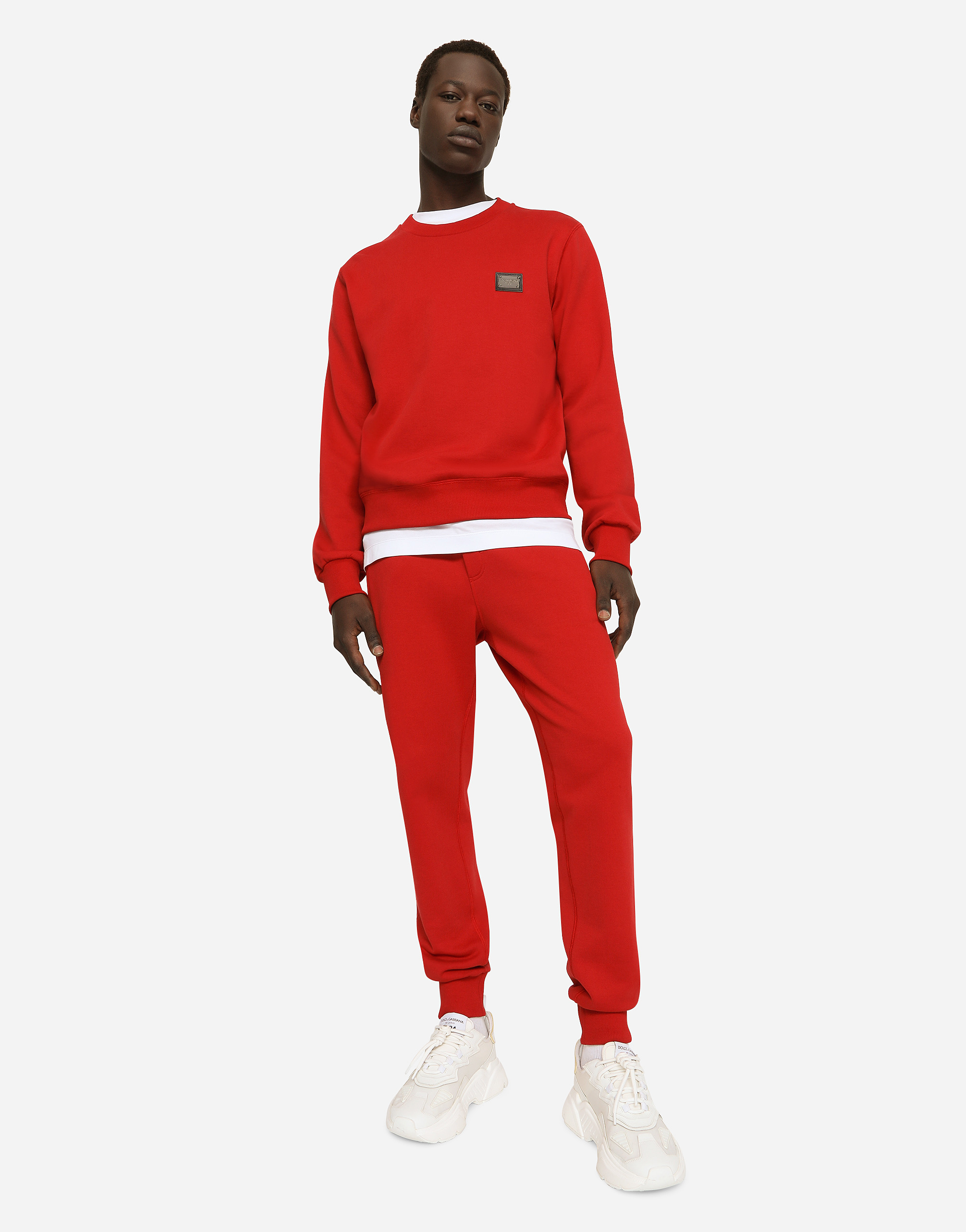 Jersey sweatshirt with branded tag in Red for Men Dolce Gabbana