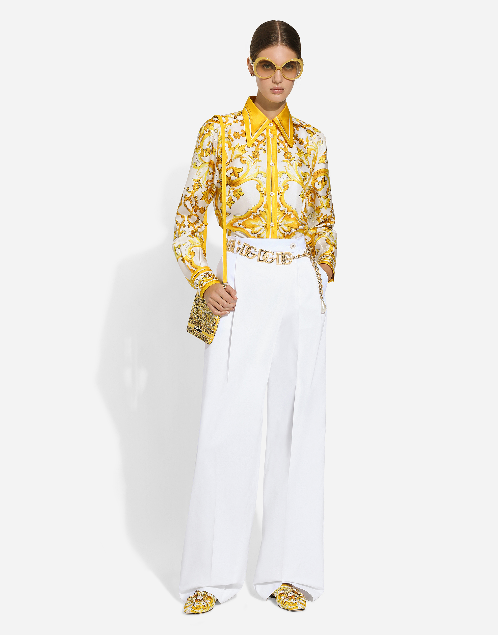 Shop Dolce & Gabbana Silk Twill Shirt With Majolica Print