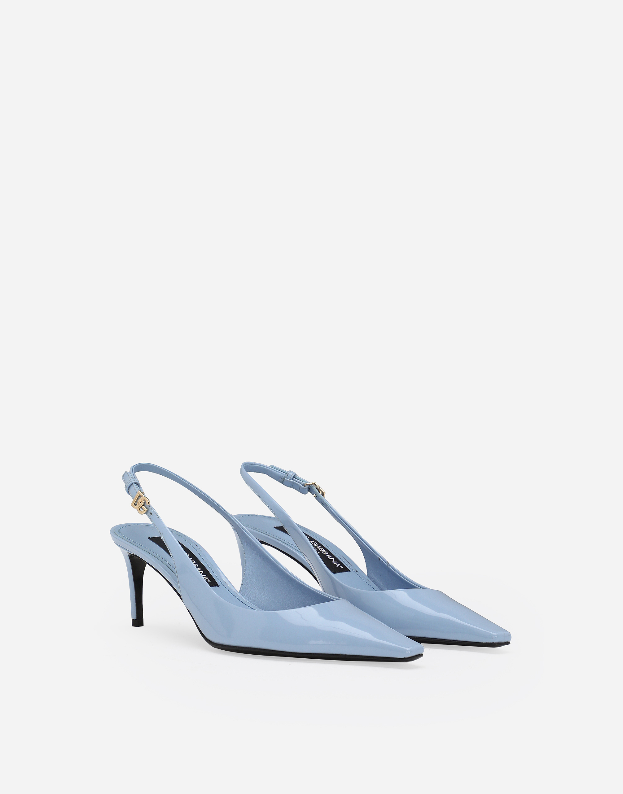 Shop Dolce & Gabbana Polished Calfskin Slingbacks In Light Blue