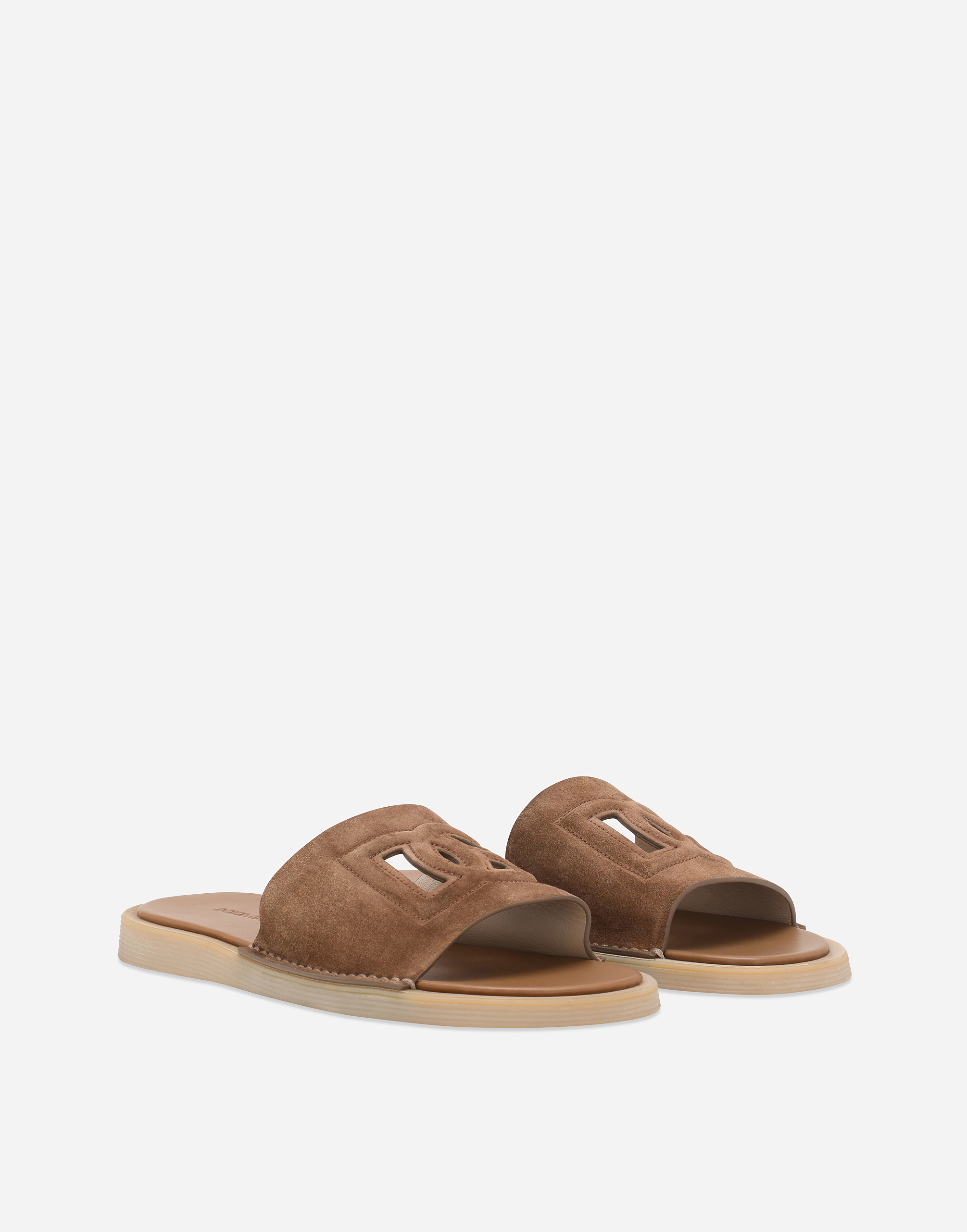 Shop Dolce & Gabbana Suede Sliders In Marrone