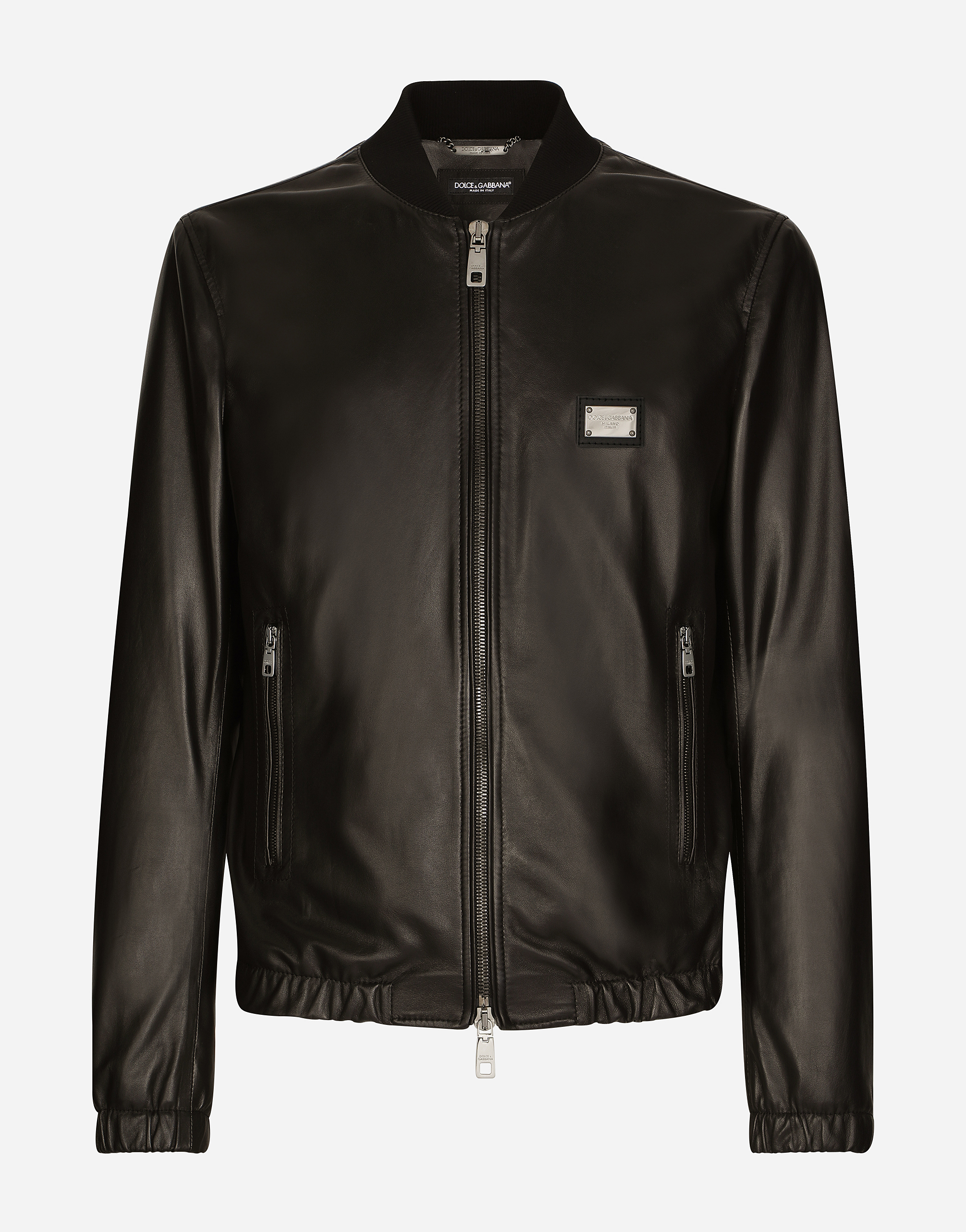 Leather jacket with branded tag in Black for Men | Dolce&Gabbana®