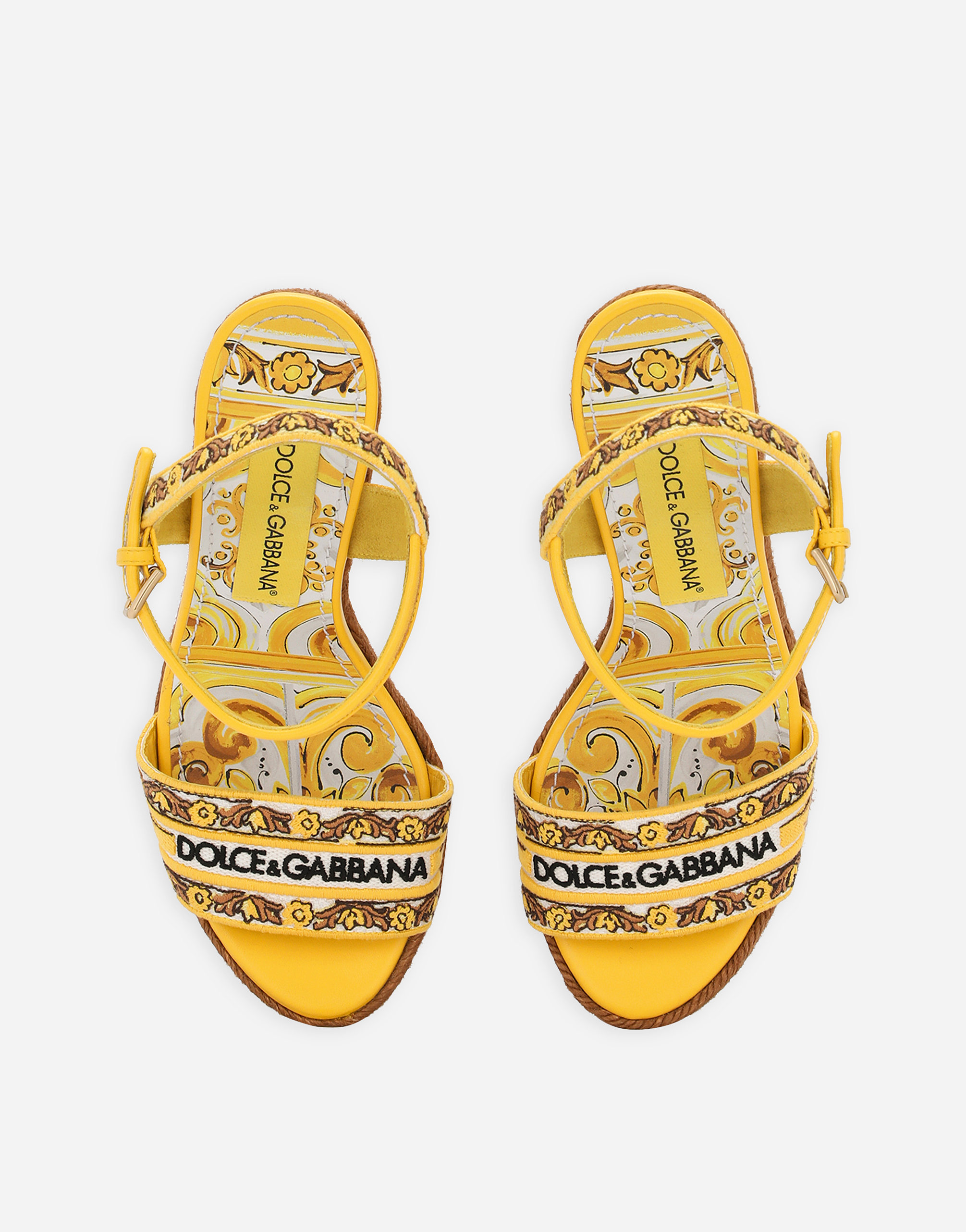 Shop Dolce & Gabbana Wedge Sandals With Majolica Embroidery In Stampa