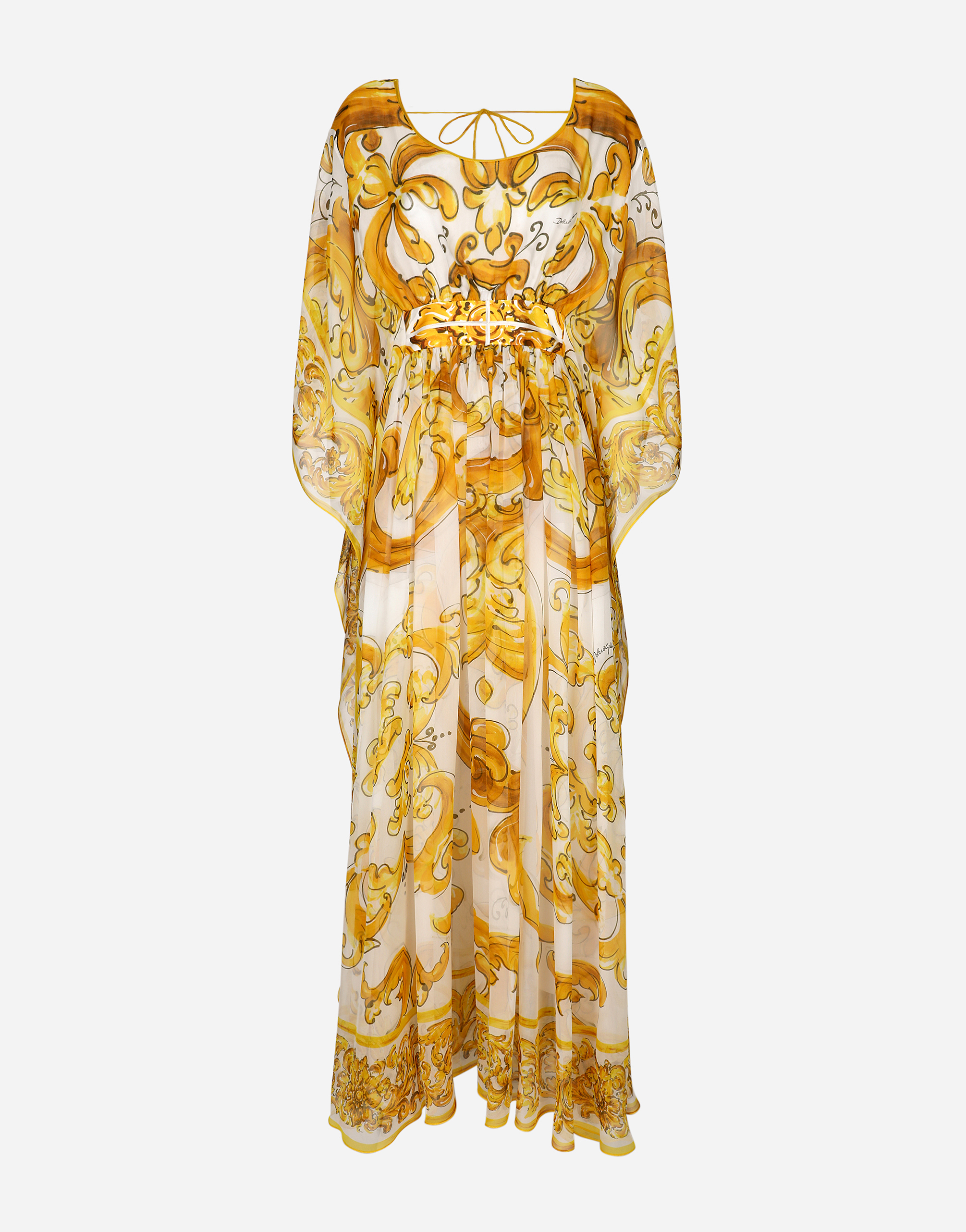 Shop Dolce & Gabbana Long Silk Chiffon Dress With Majolica Print