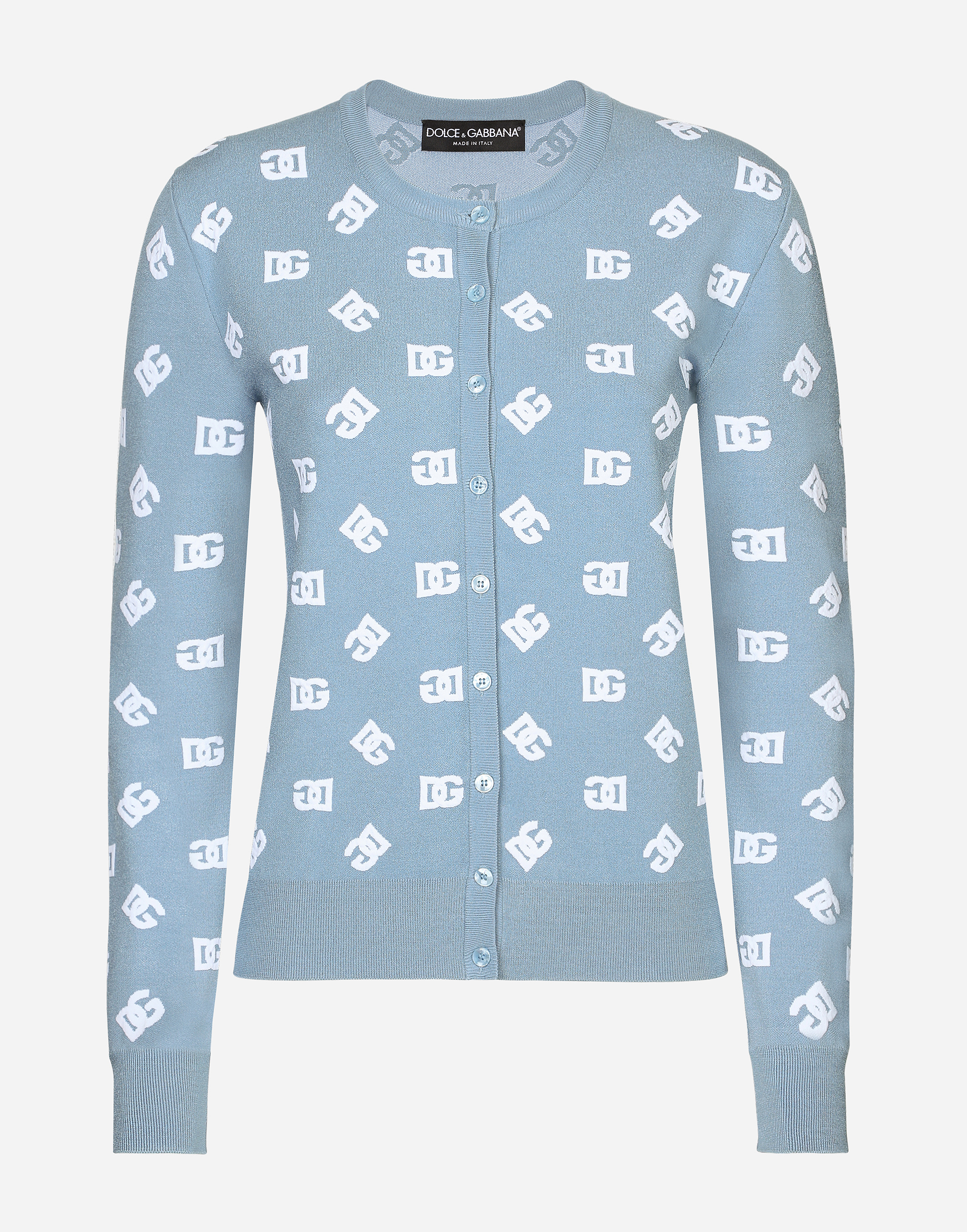 Shop Dolce & Gabbana Viscose Cardigan With Jacquard Dg Logo In Azure