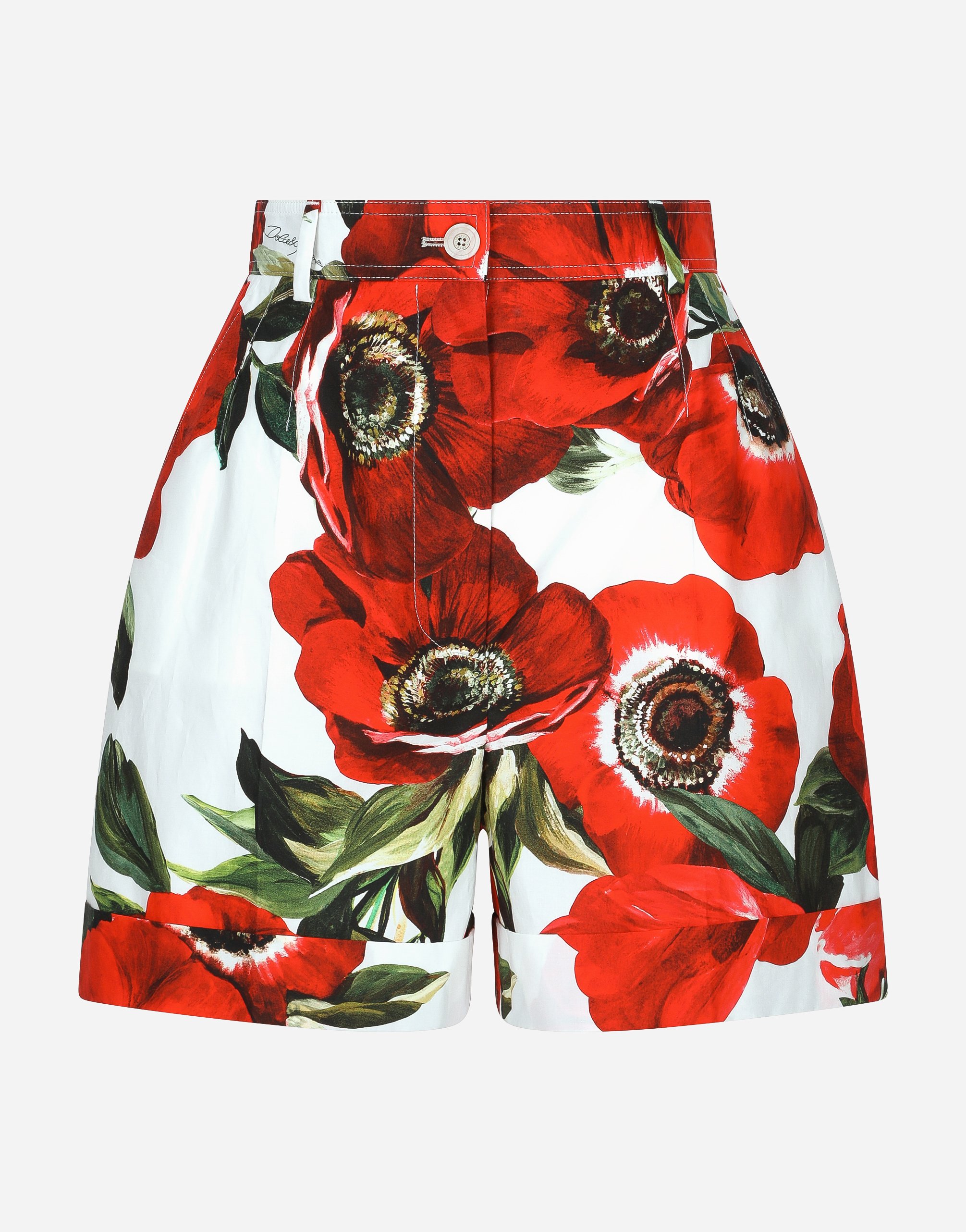プリントのウィメンズ Poplin shorts with anemone print 