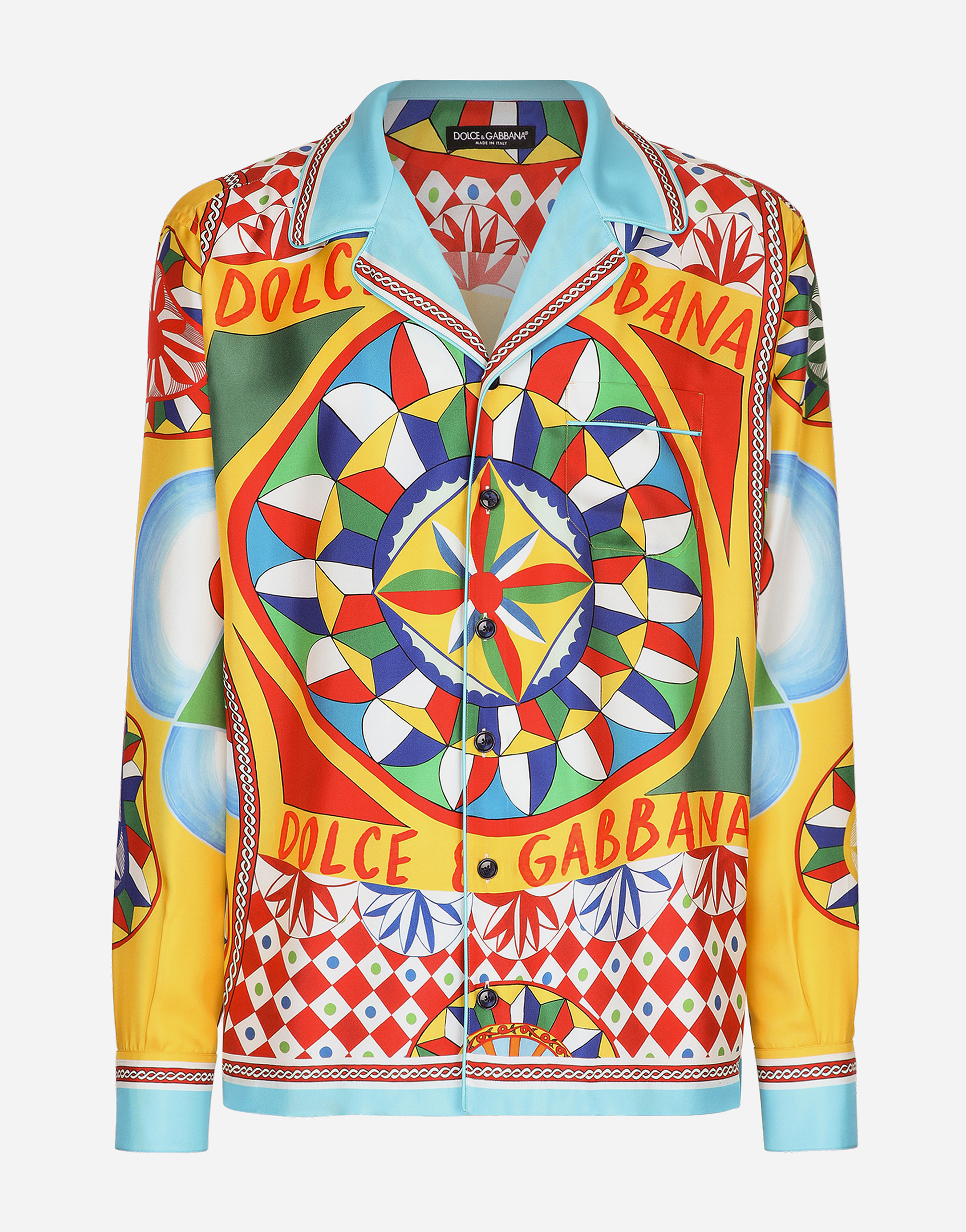レッドのメンズ Carretto-print silk twill shirt | Dolce&Gabbana®