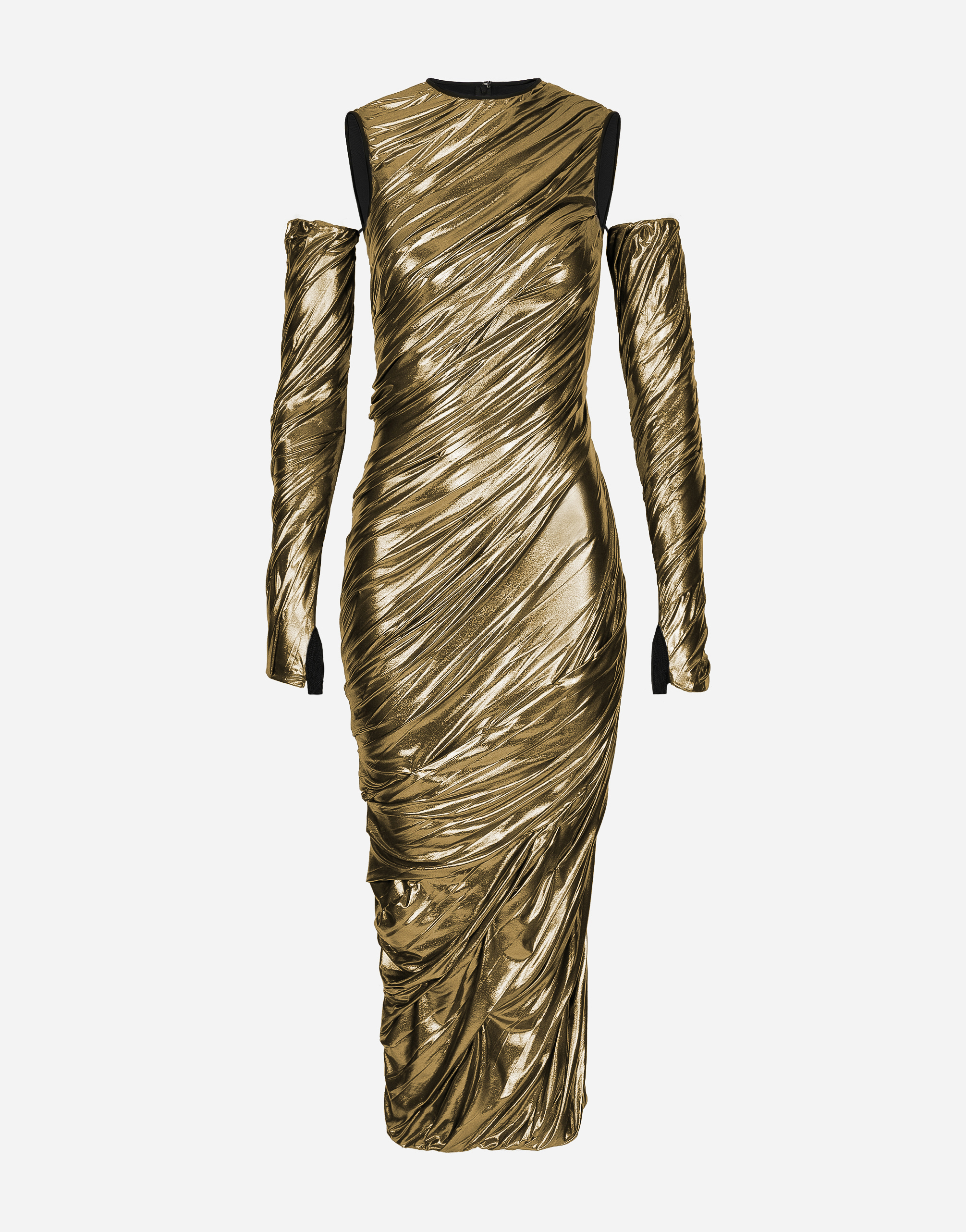 Foiled organzine calf-length dress with gloves in Gold for Women 