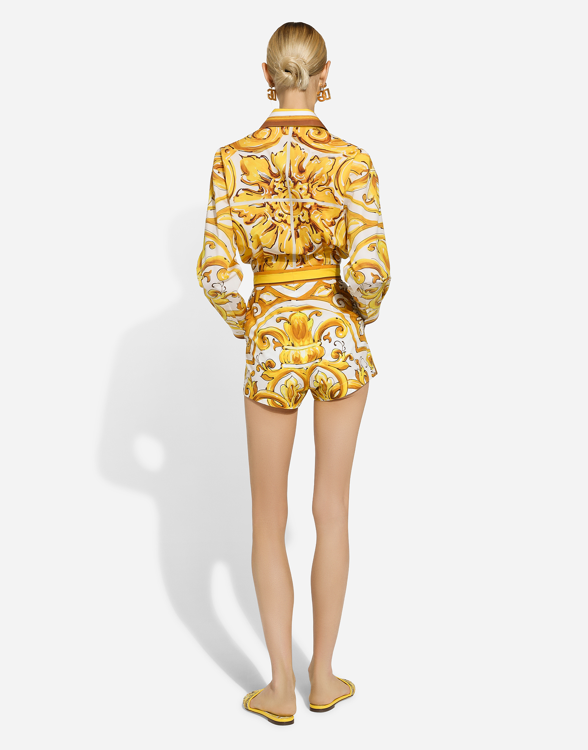 Shop Dolce & Gabbana Cropped Cotton Poplin Shirt With Majolica Print