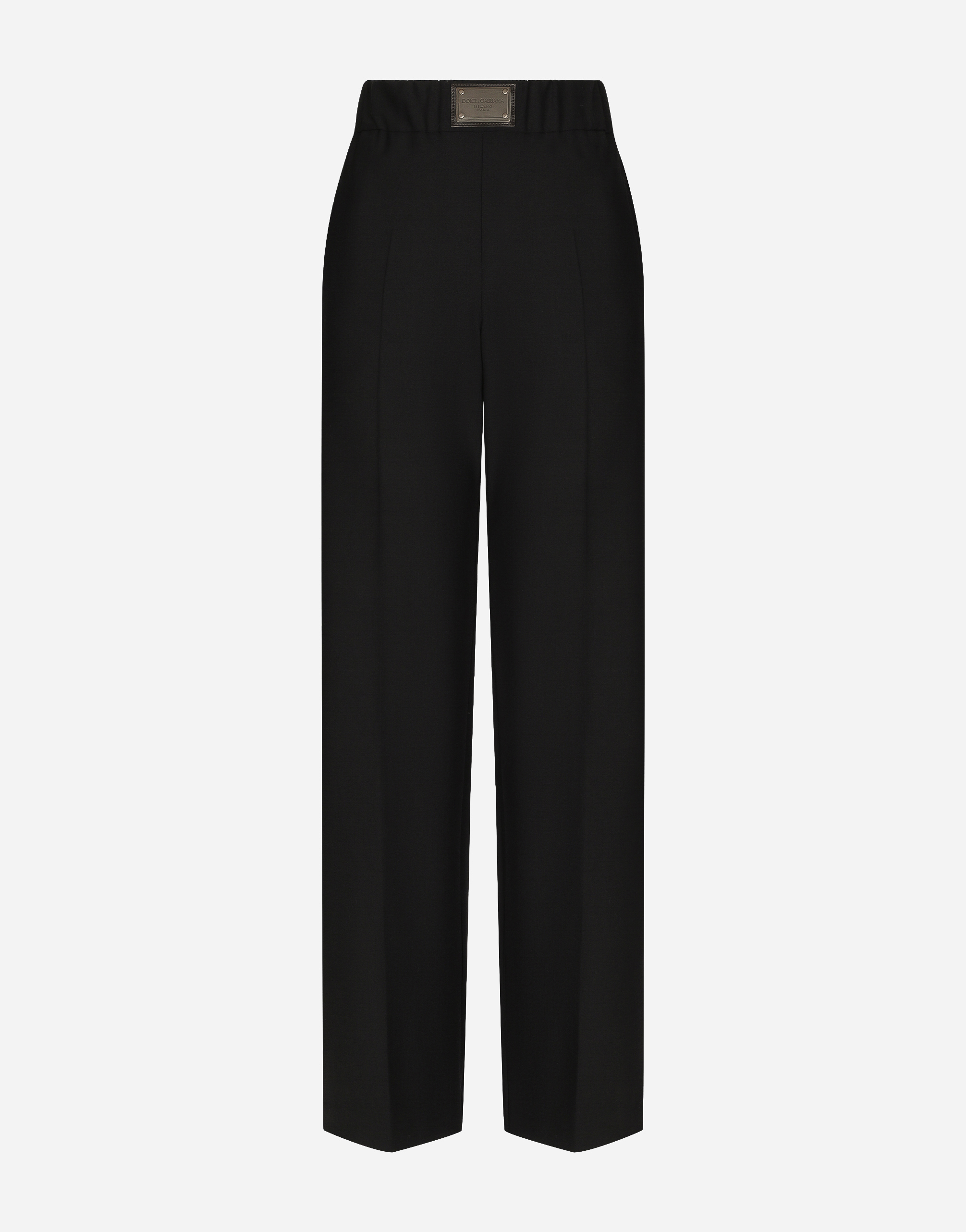 Flared wool pants with logo tag