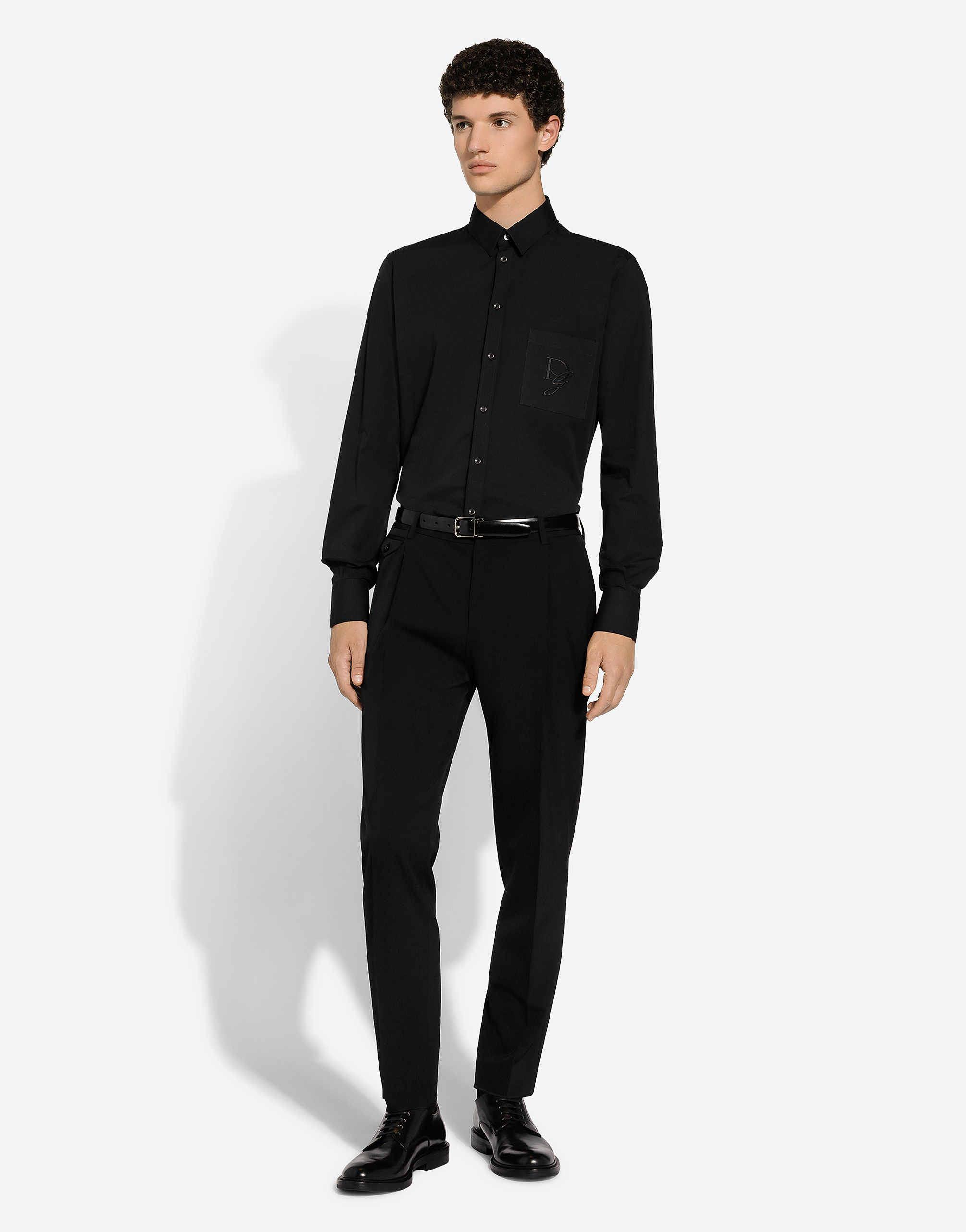 Shop Dolce & Gabbana Cotton Shirt With Dg Embroidery In Black