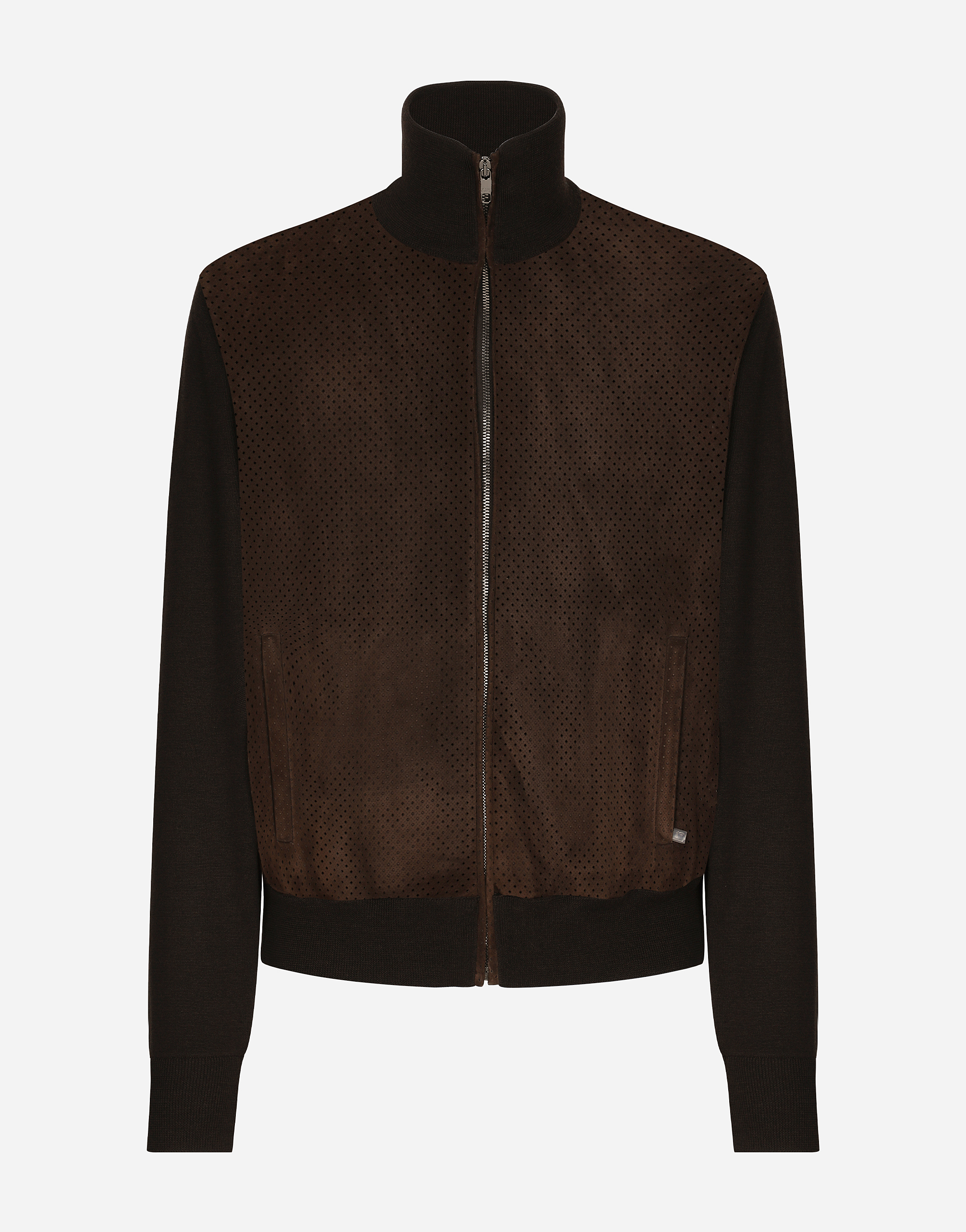 Shop Dolce & Gabbana High-necked Leather And Wool Jacket In ブラウン