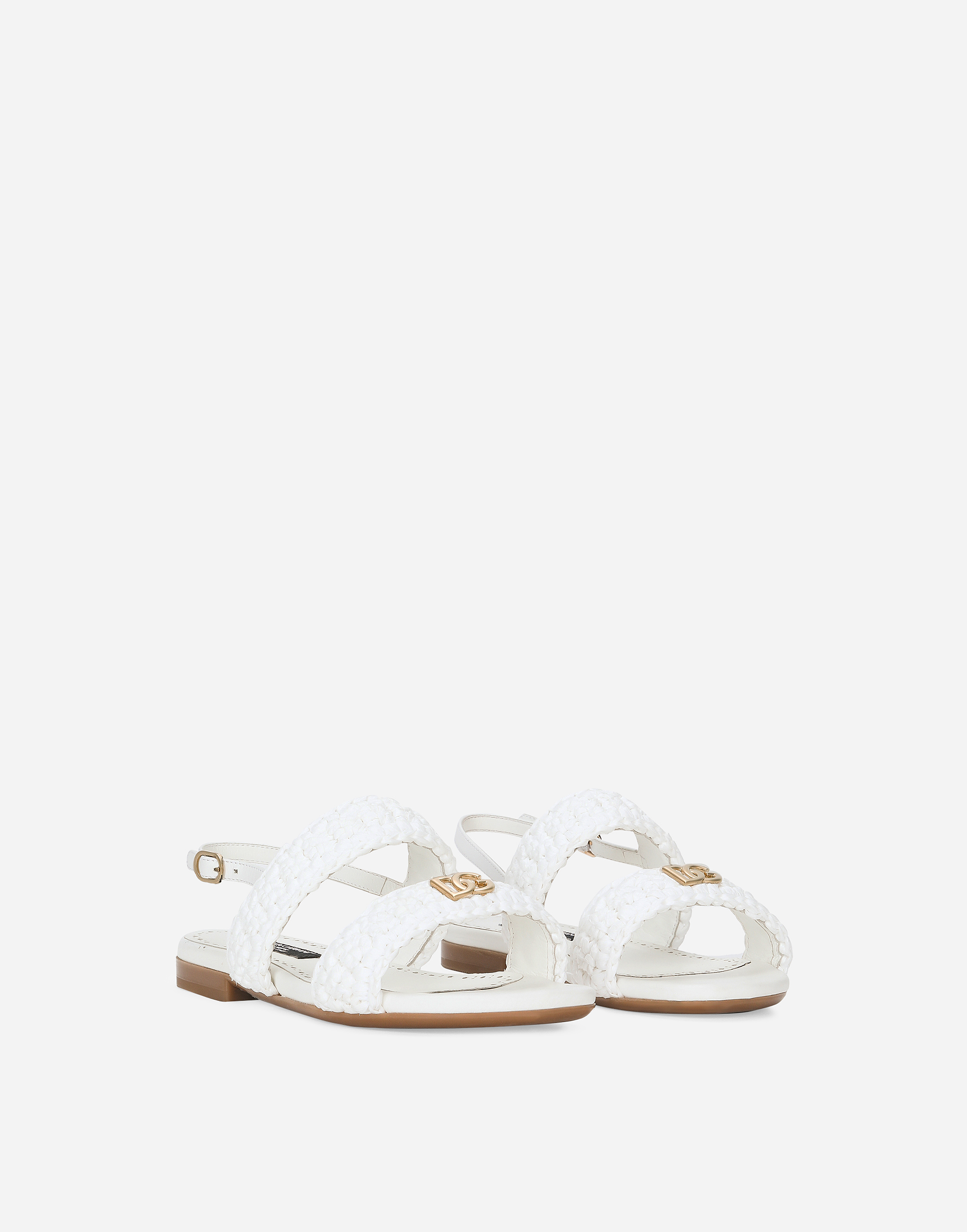 Shop Dolce & Gabbana Calfskin Sandals With Crochet Detailing In White