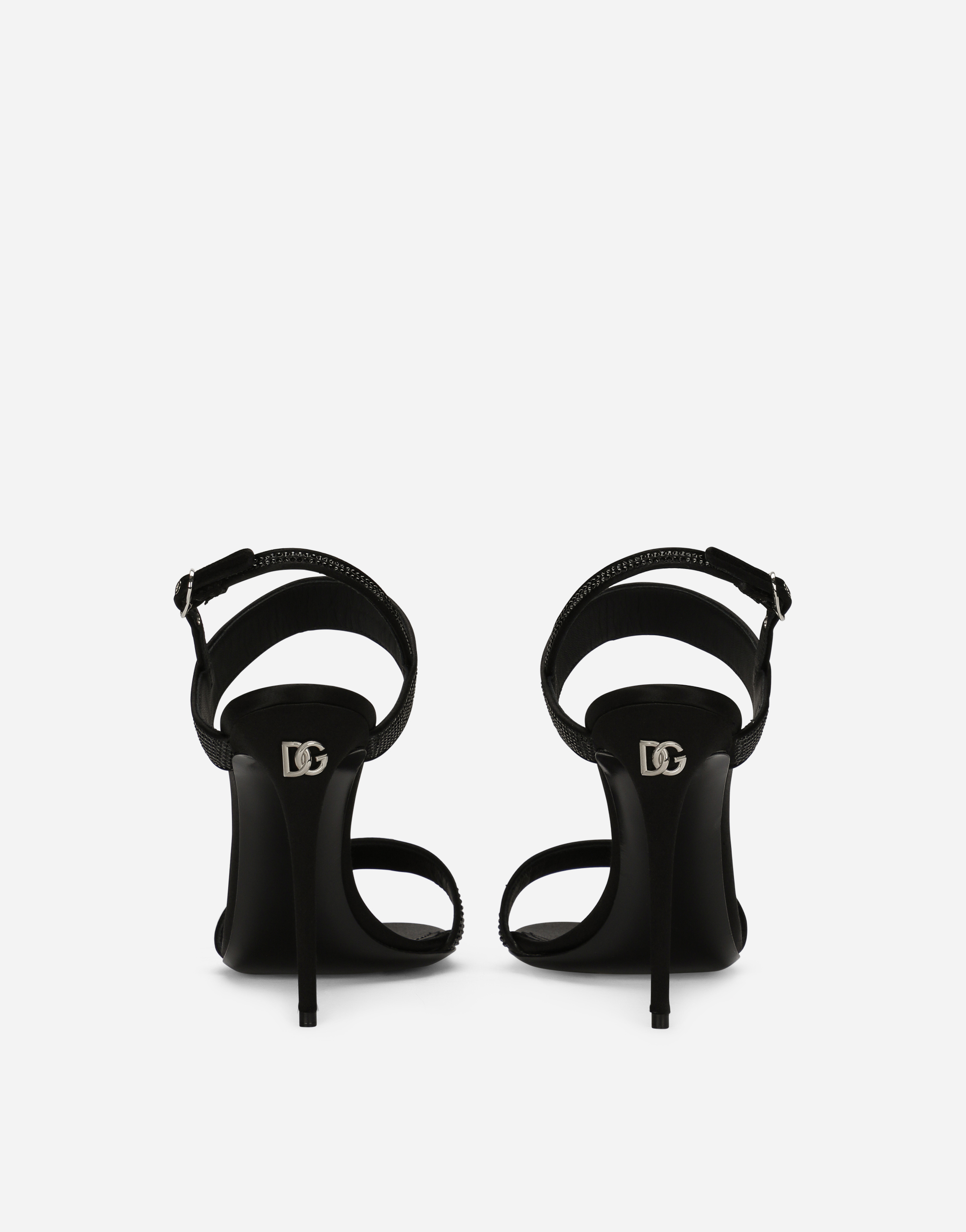 Shop Dolce & Gabbana Satin Sandals With Fusible Rhinestones In Black