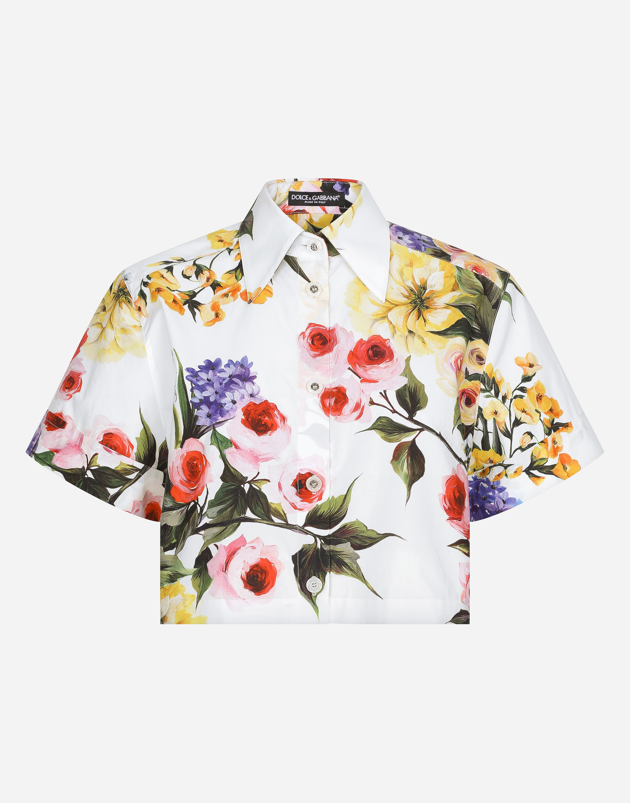 Short cotton shirt with garden print