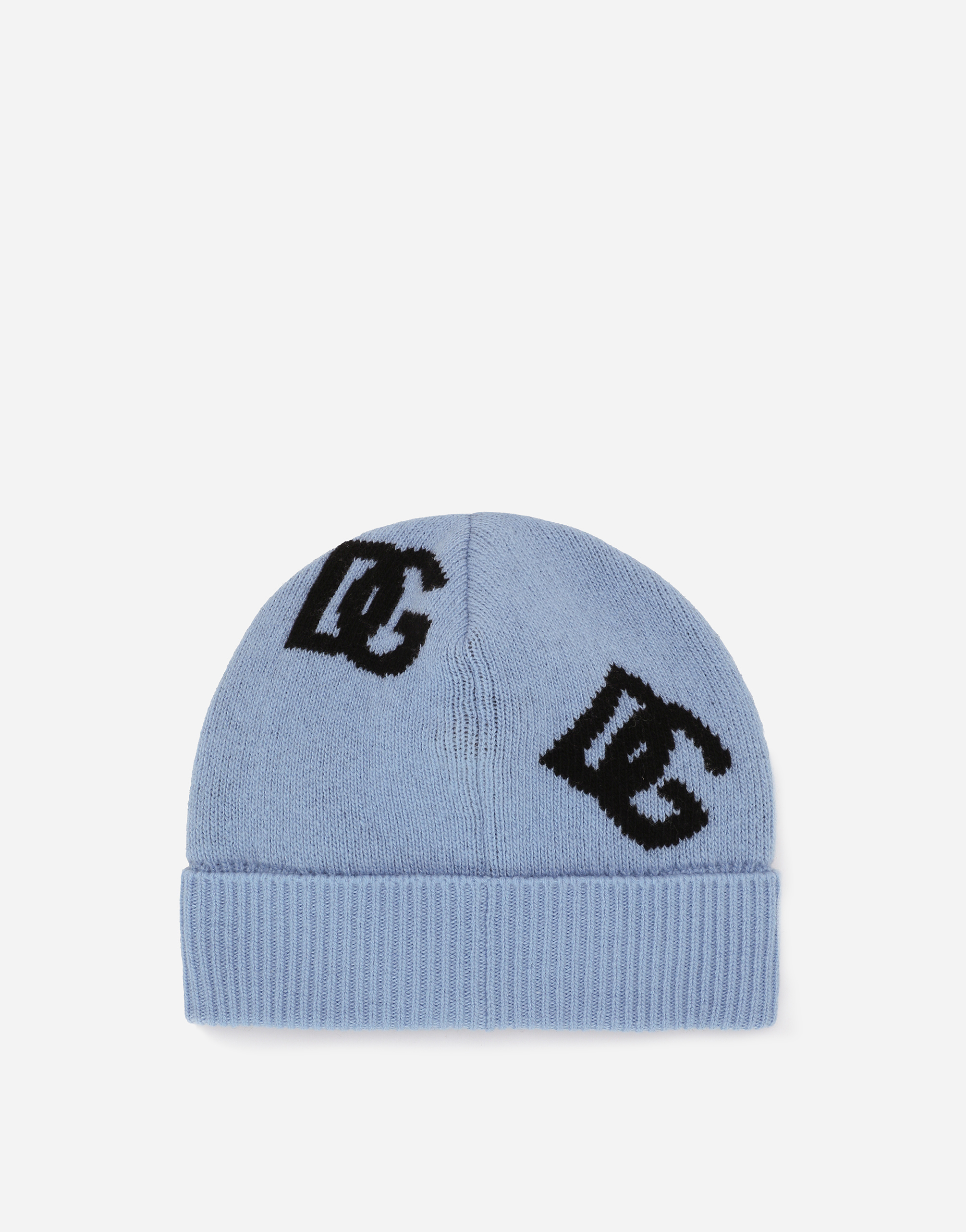 Shop Dolce & Gabbana Wool Jacquard Hat With Dg Logo In Azure