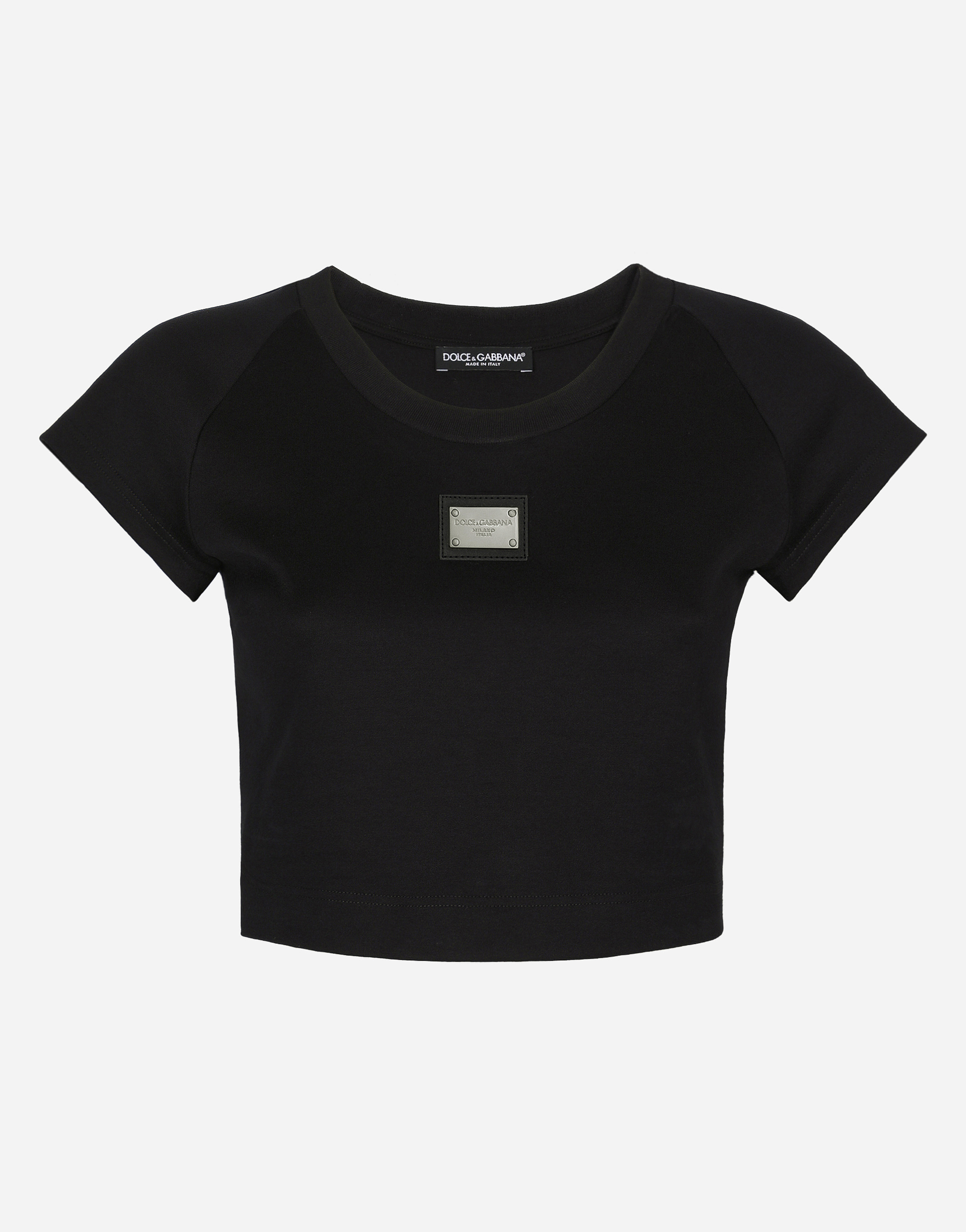 ブラックのウィメンズ Cropped jersey T-shirt with Dolce&Gabbana tag ...