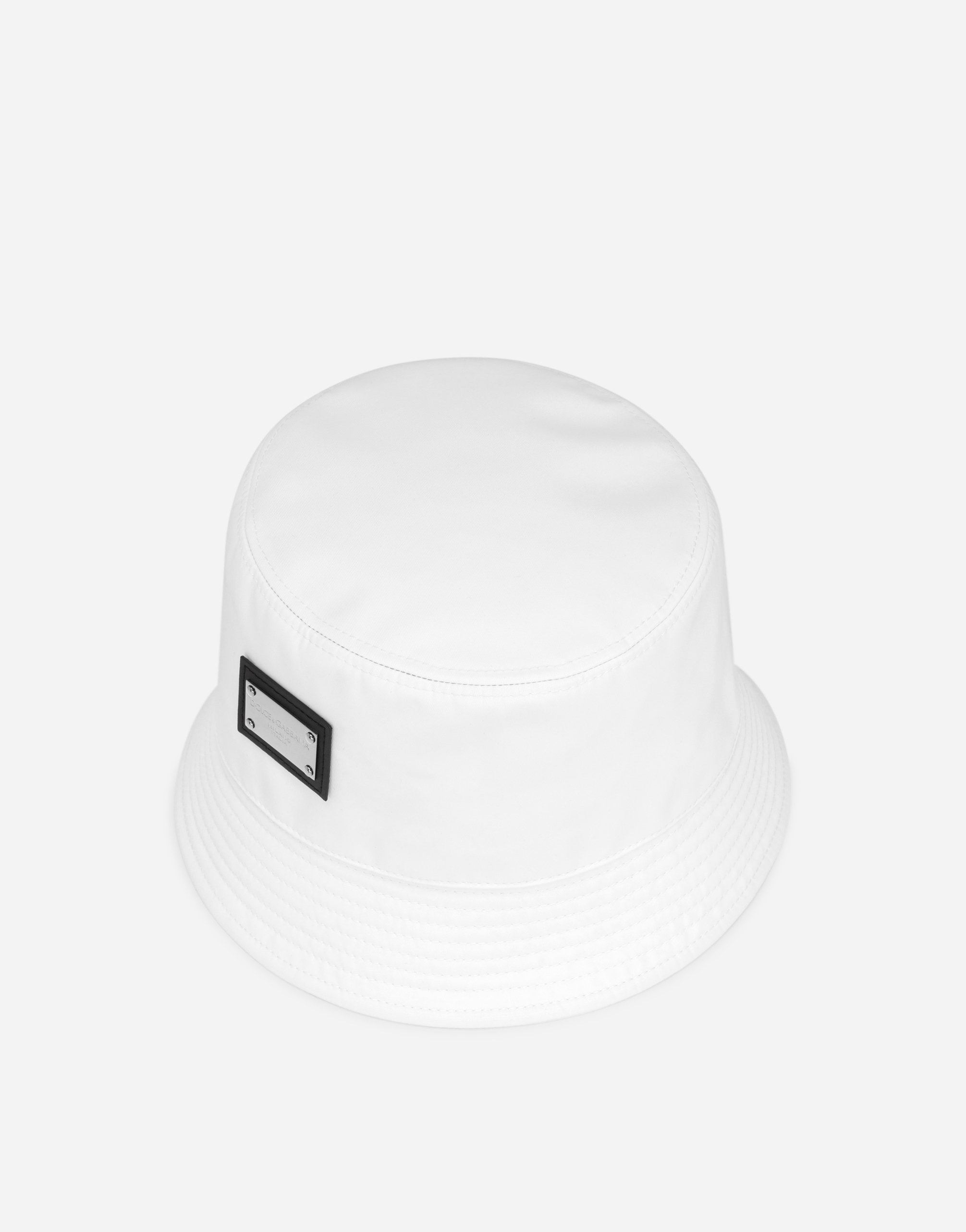 Nylon bucket hat with branded plate