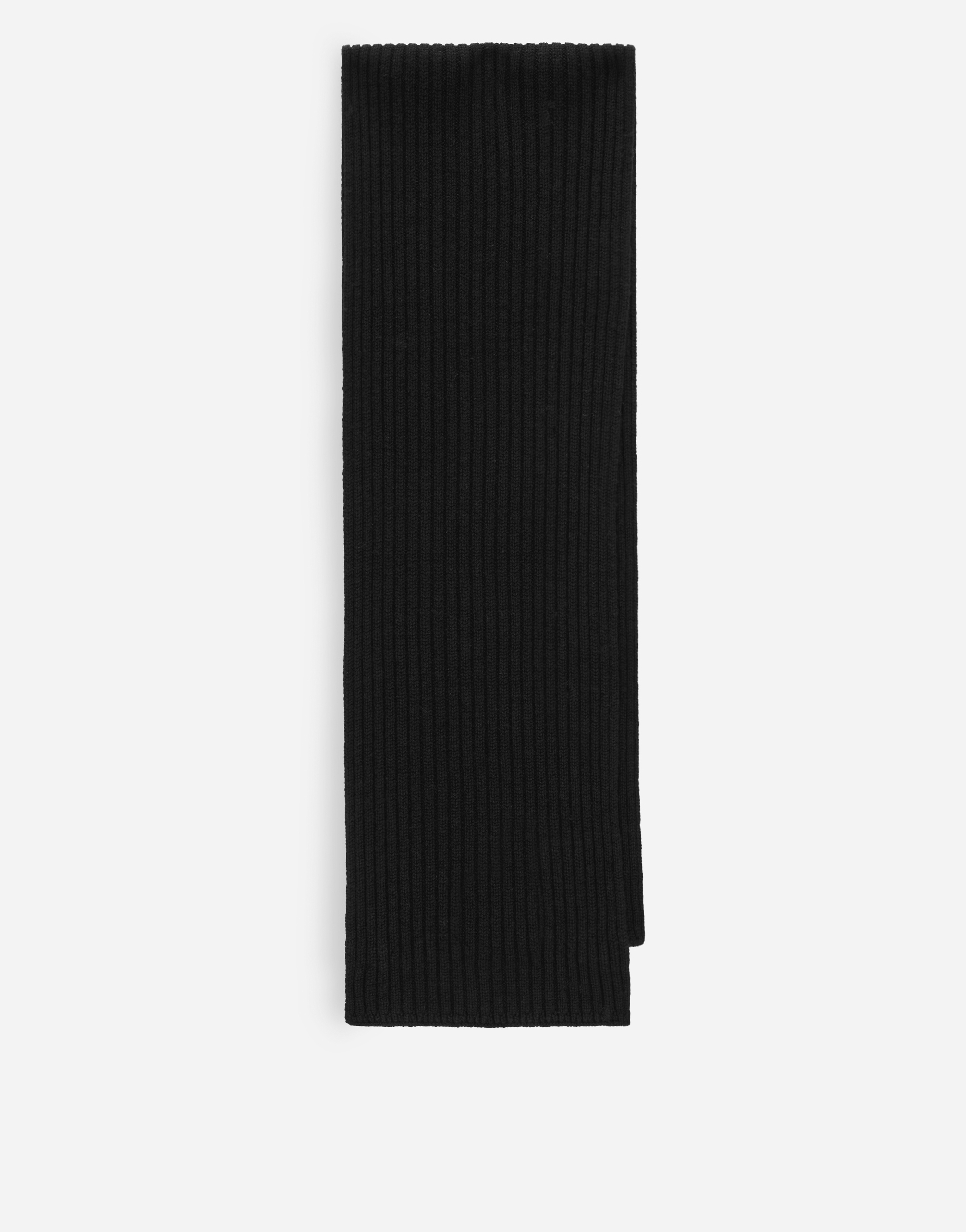 Shop Dolce & Gabbana Ribbed Knit Scarf With Logo Tag In Black