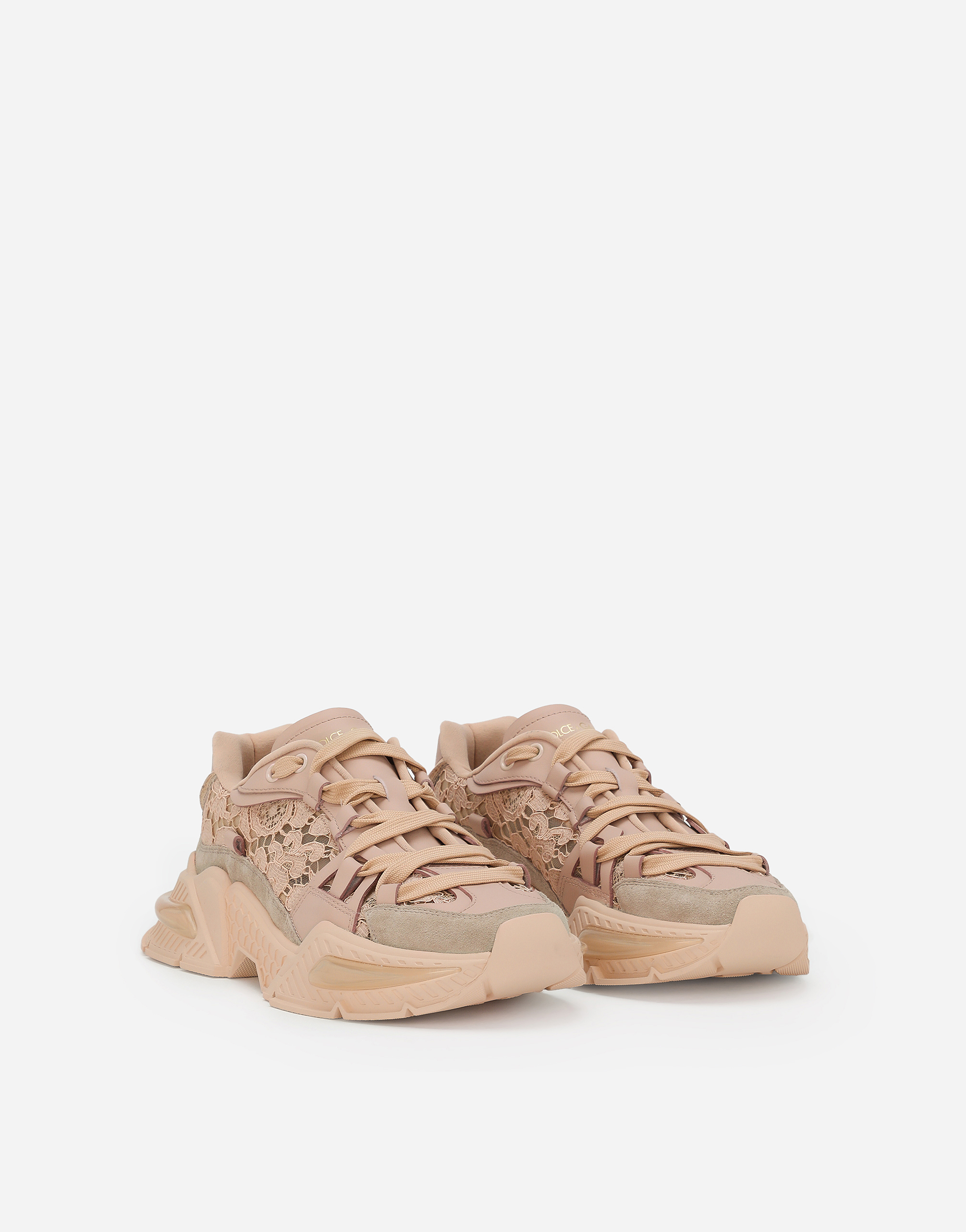 Shop Dolce & Gabbana Mixed-material Airmaster Sneakers In Beige