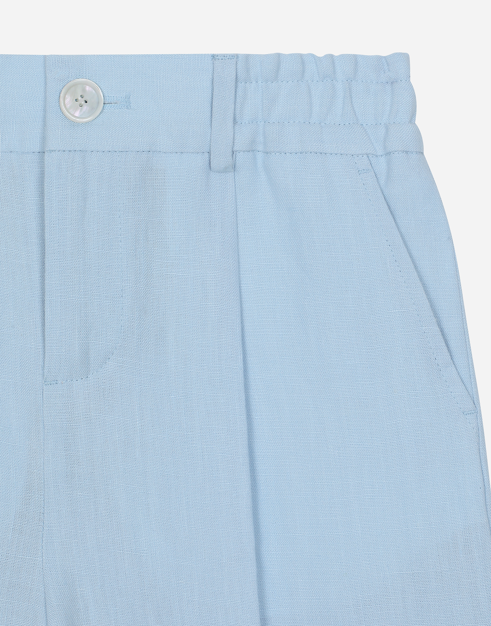 Shop Dolce & Gabbana Linen Shorts With Dolce&gabbana Logo In Azzurro