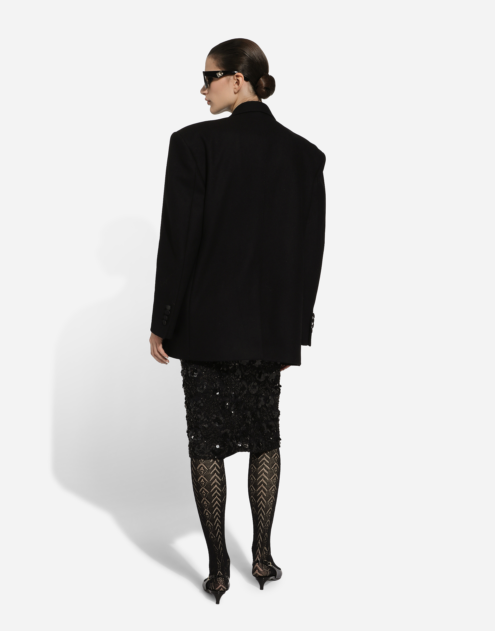 Shop Dolce & Gabbana Lace Calf-length Skirt With All-over Sequins In ブラック