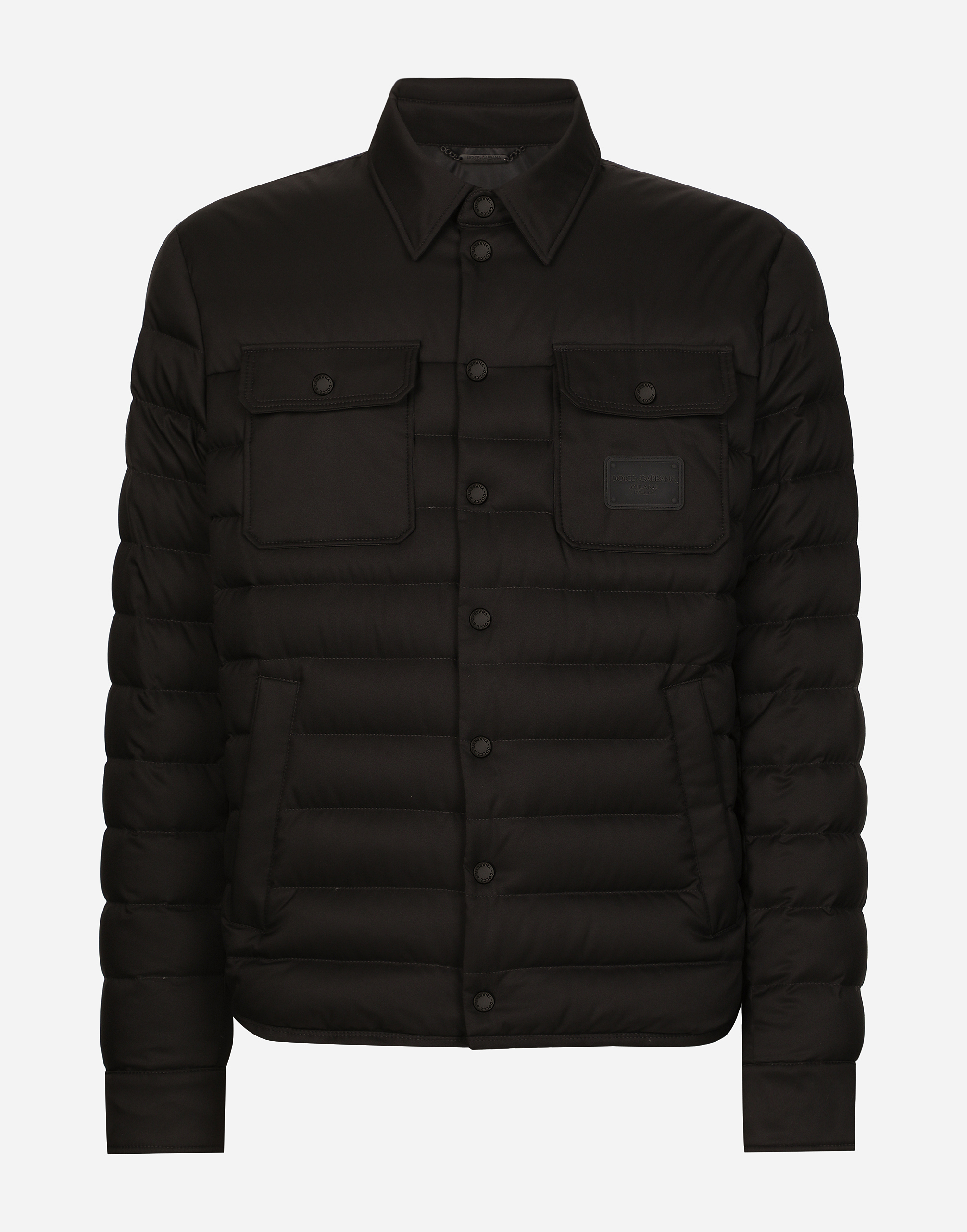 Shop Dolce & Gabbana Padded Satin Jacket With Shirt Collar In Black