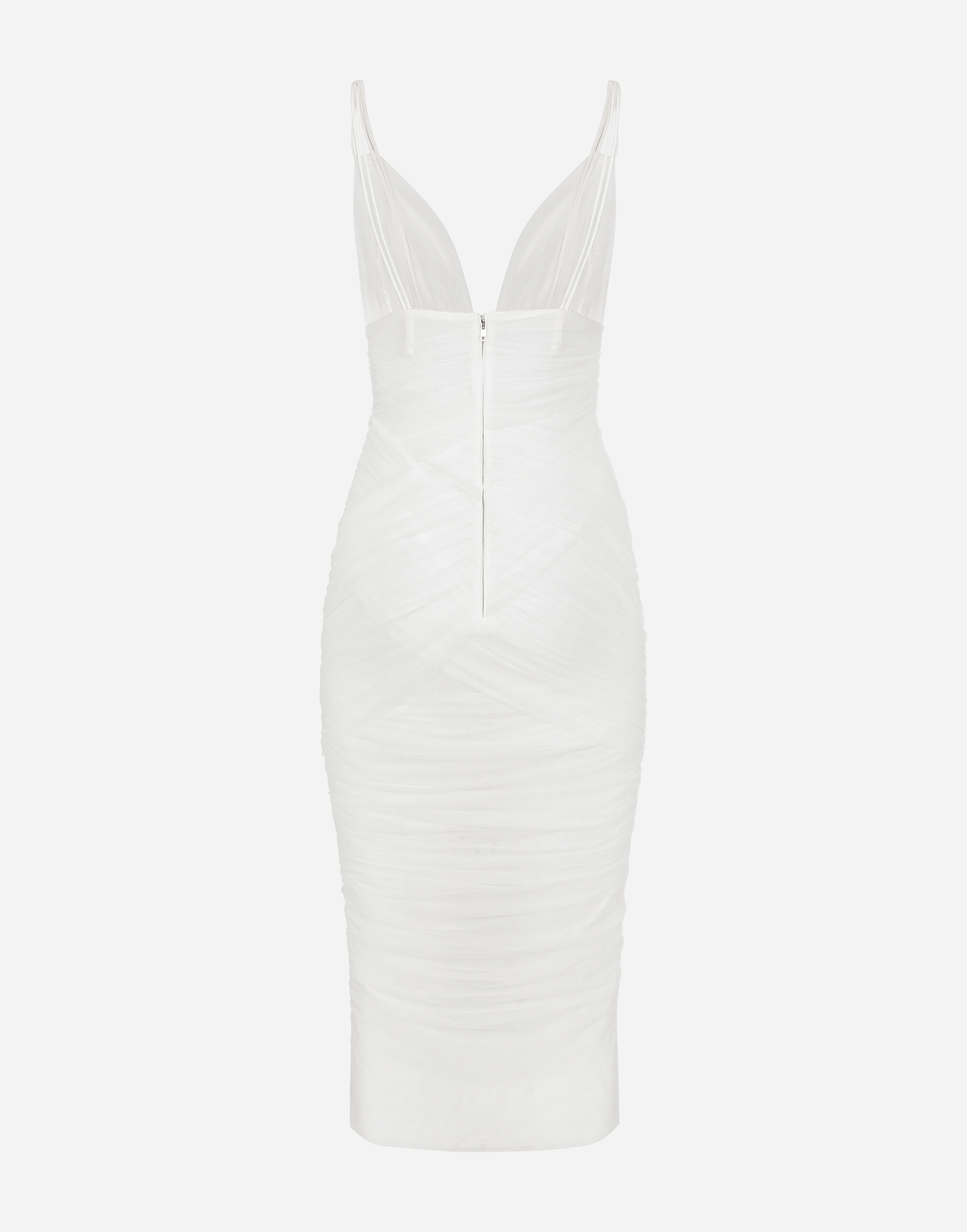 Shop Dolce & Gabbana Tulle Draped Calf-length Dress In White