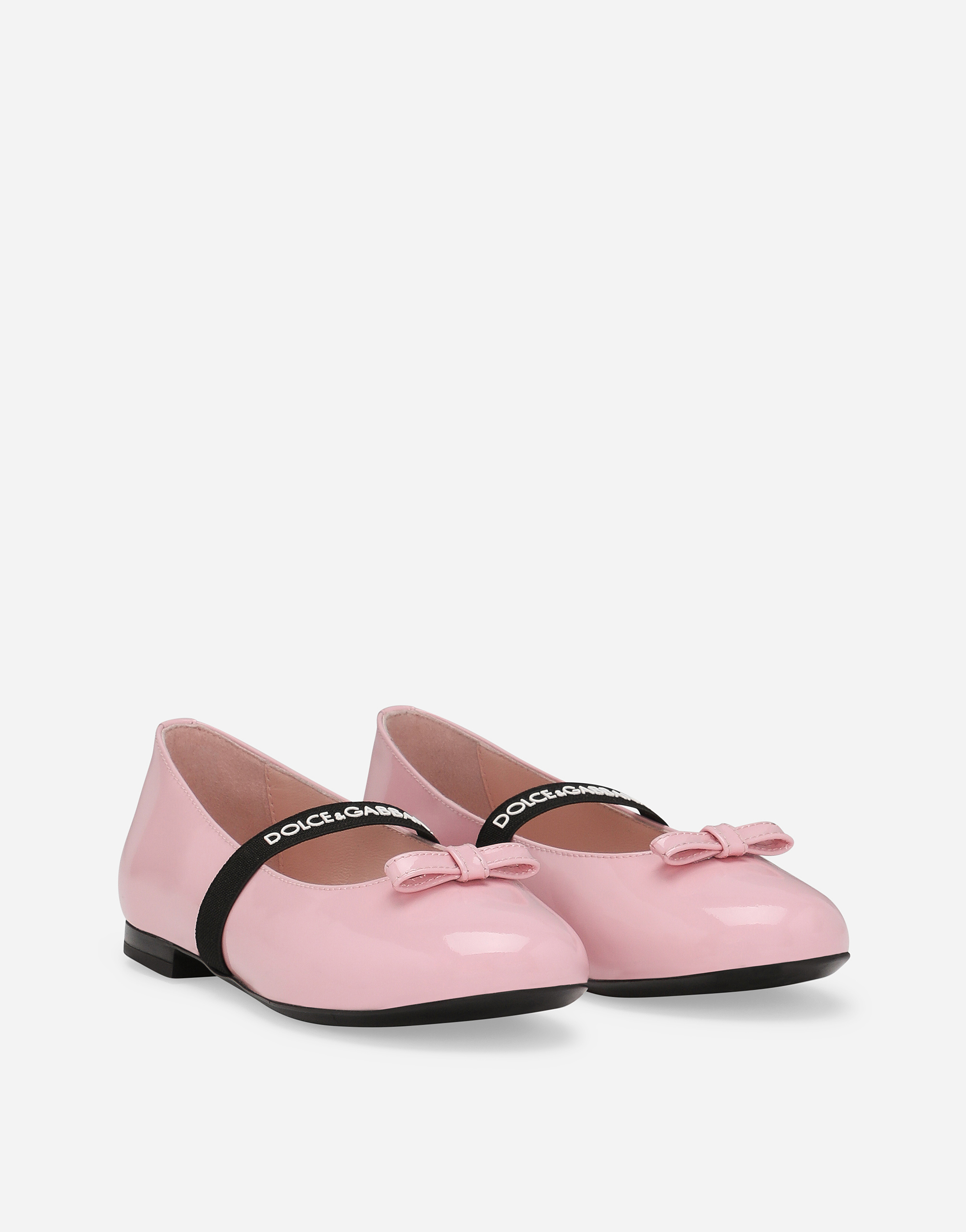 Shop Dolce & Gabbana Patent Leather Ballet Flats With Bow In Pink